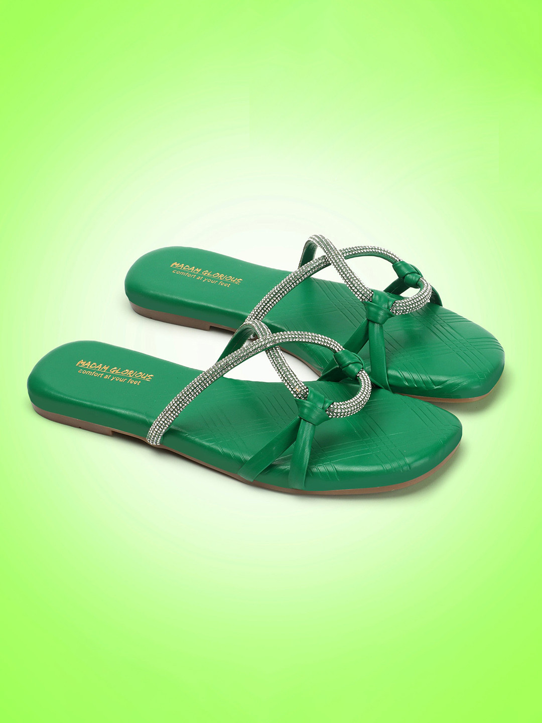

madam glorious Embellished Open Toe Flats, Green