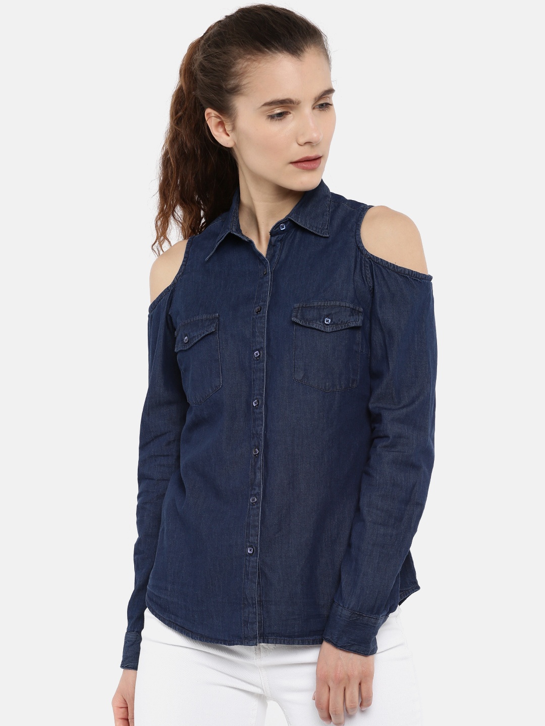 

Park Avenue Woman Blue Regular Fit Solid Casual Shirt