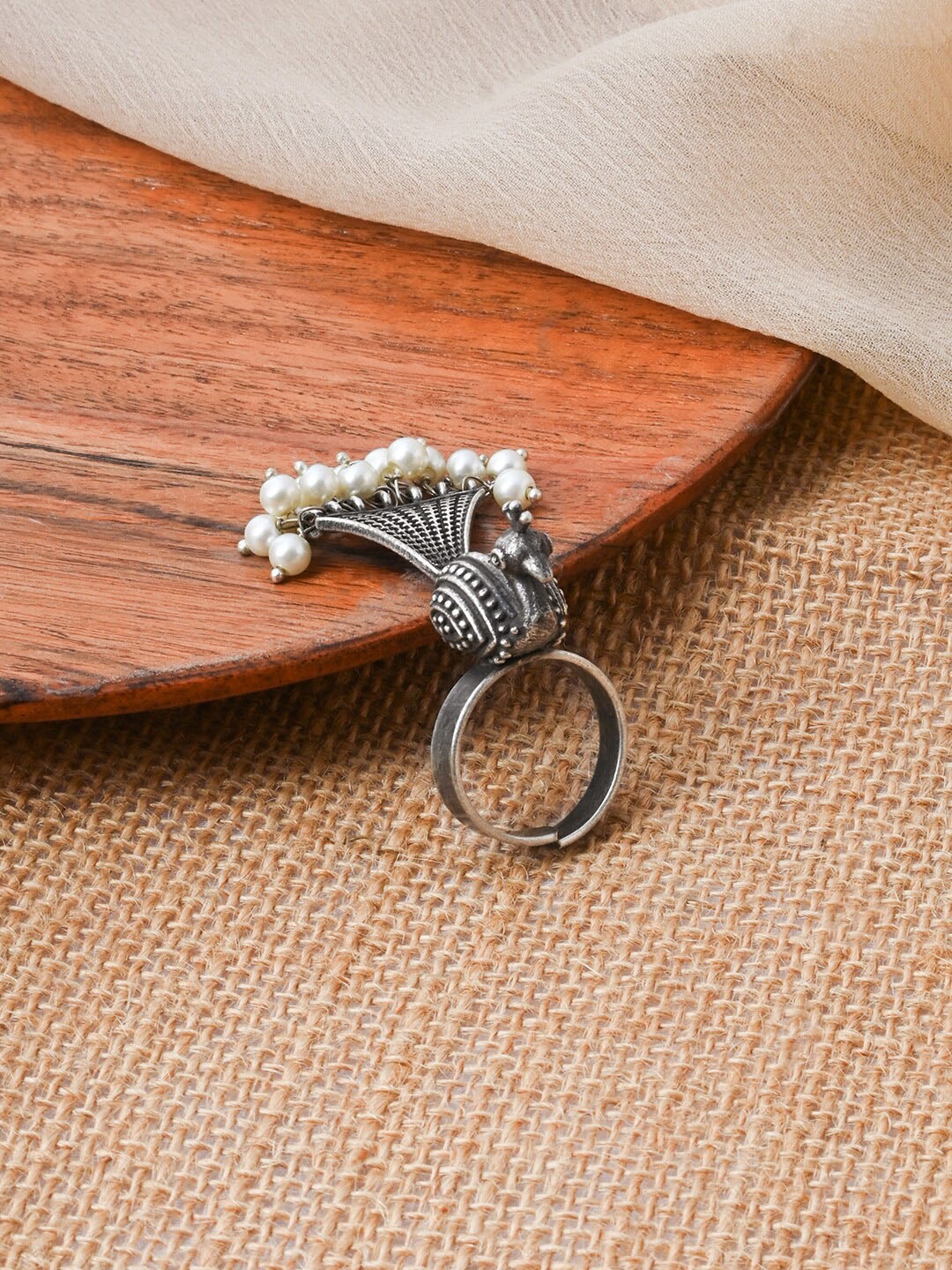 

TEEJH Silver-Plated Oxidized Adjustable Finger Ring