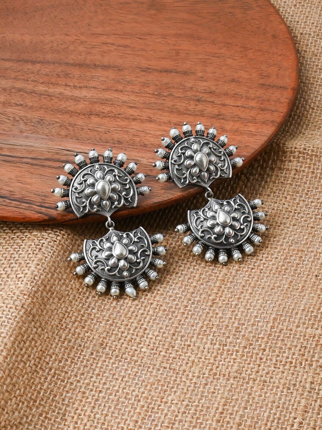 

TEEJH Silver-Plated Geometric Drop Earrings