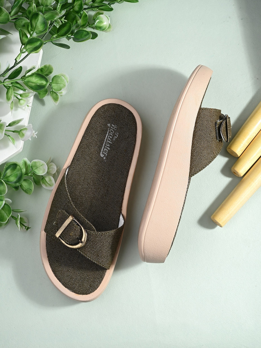 

The Roadster Lifestyle Co. Textured Open Toe Flats, Olive