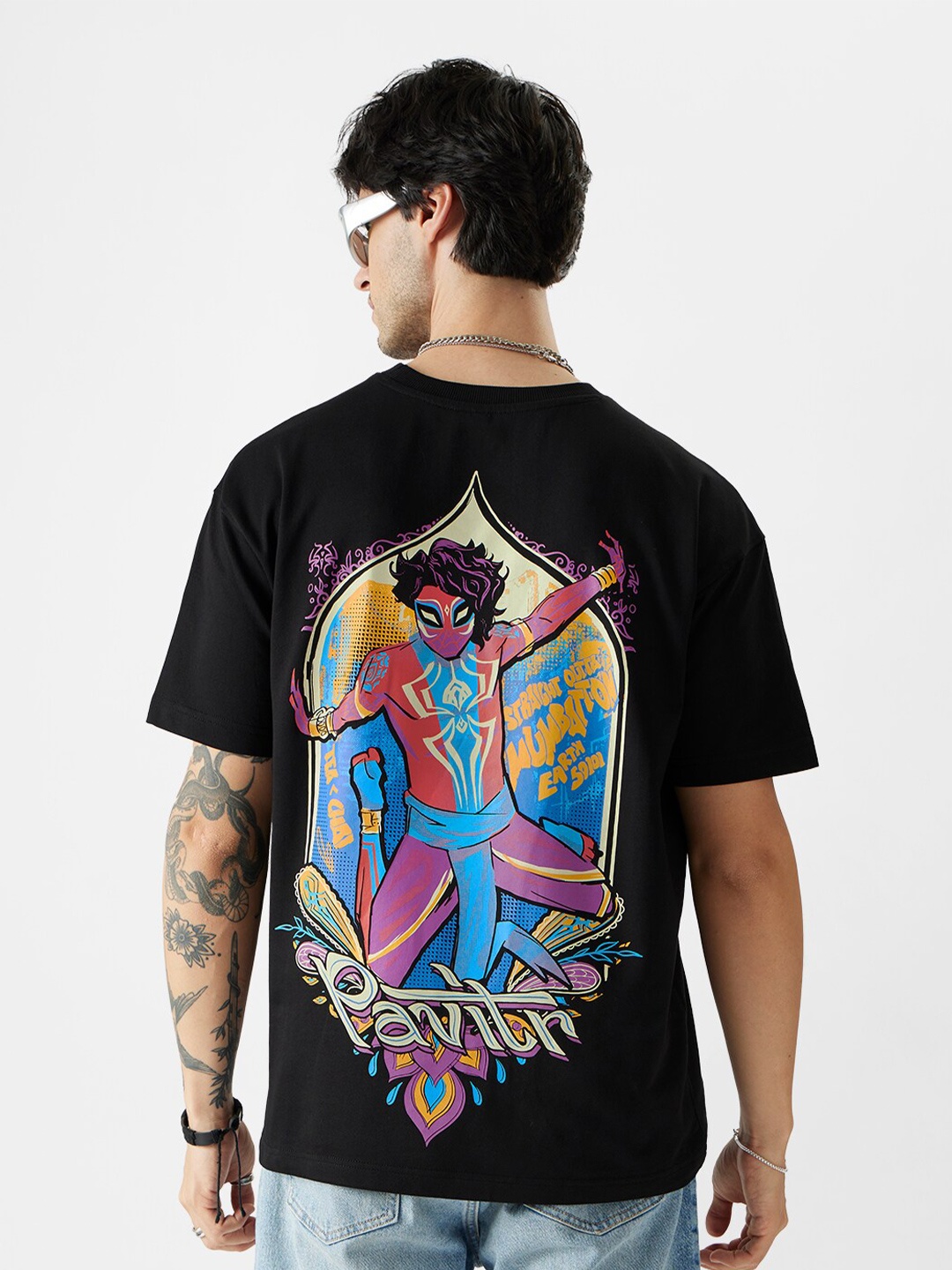 

The Souled Store Spider-Man Pavitr Prabhakar Printed Pure Cotton Oversized T-Shirt, Black