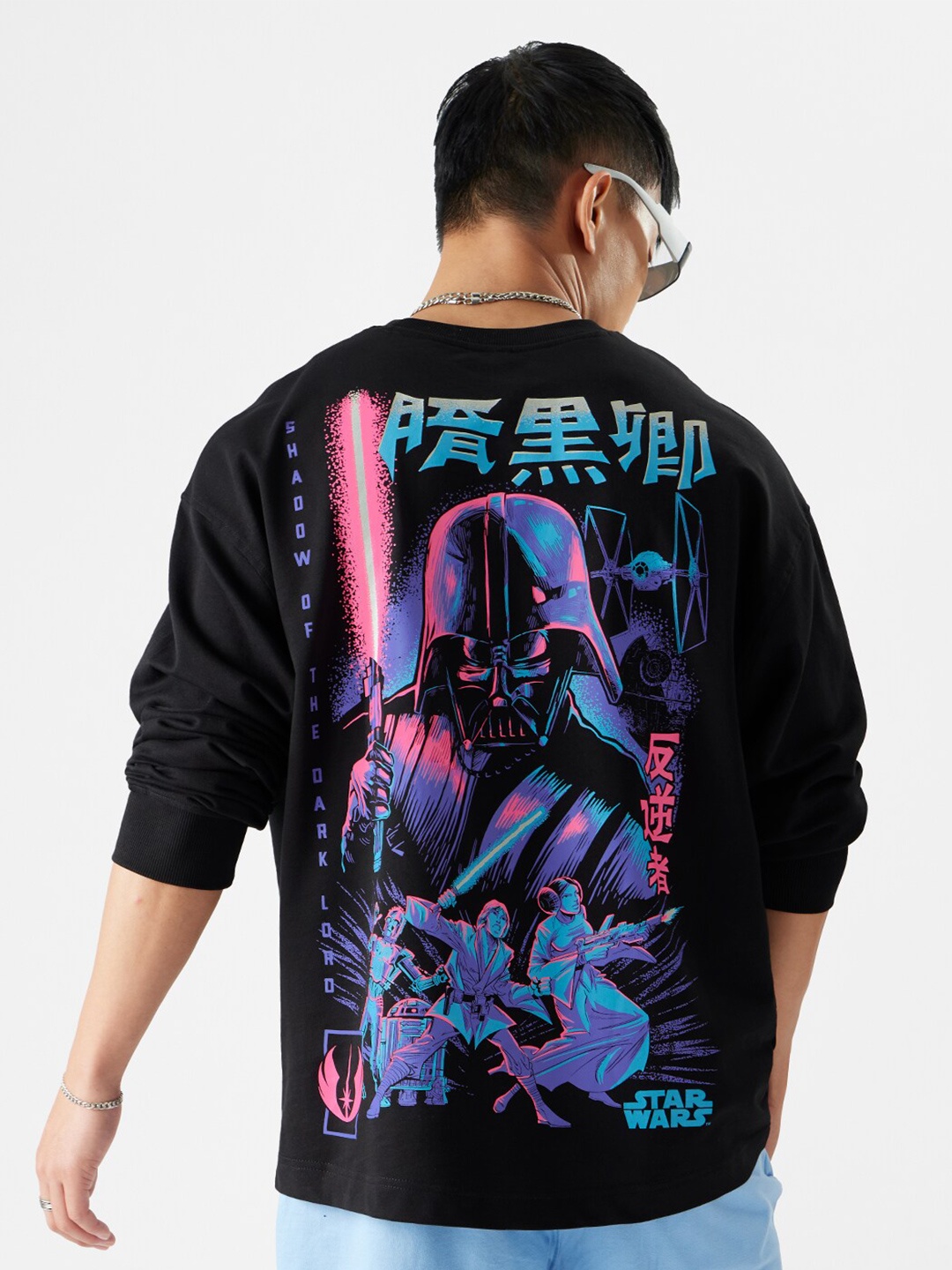 

The Souled Store Star Wars Darth Vader Printed Pure Cotton Oversized T-Shirt, Black