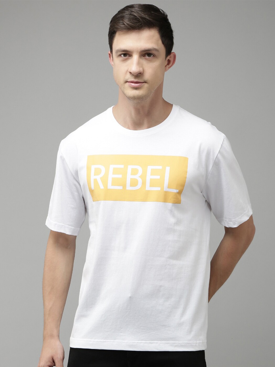 

Kryptic Typography Printed Oversized Pure Cotton T-shirt, White