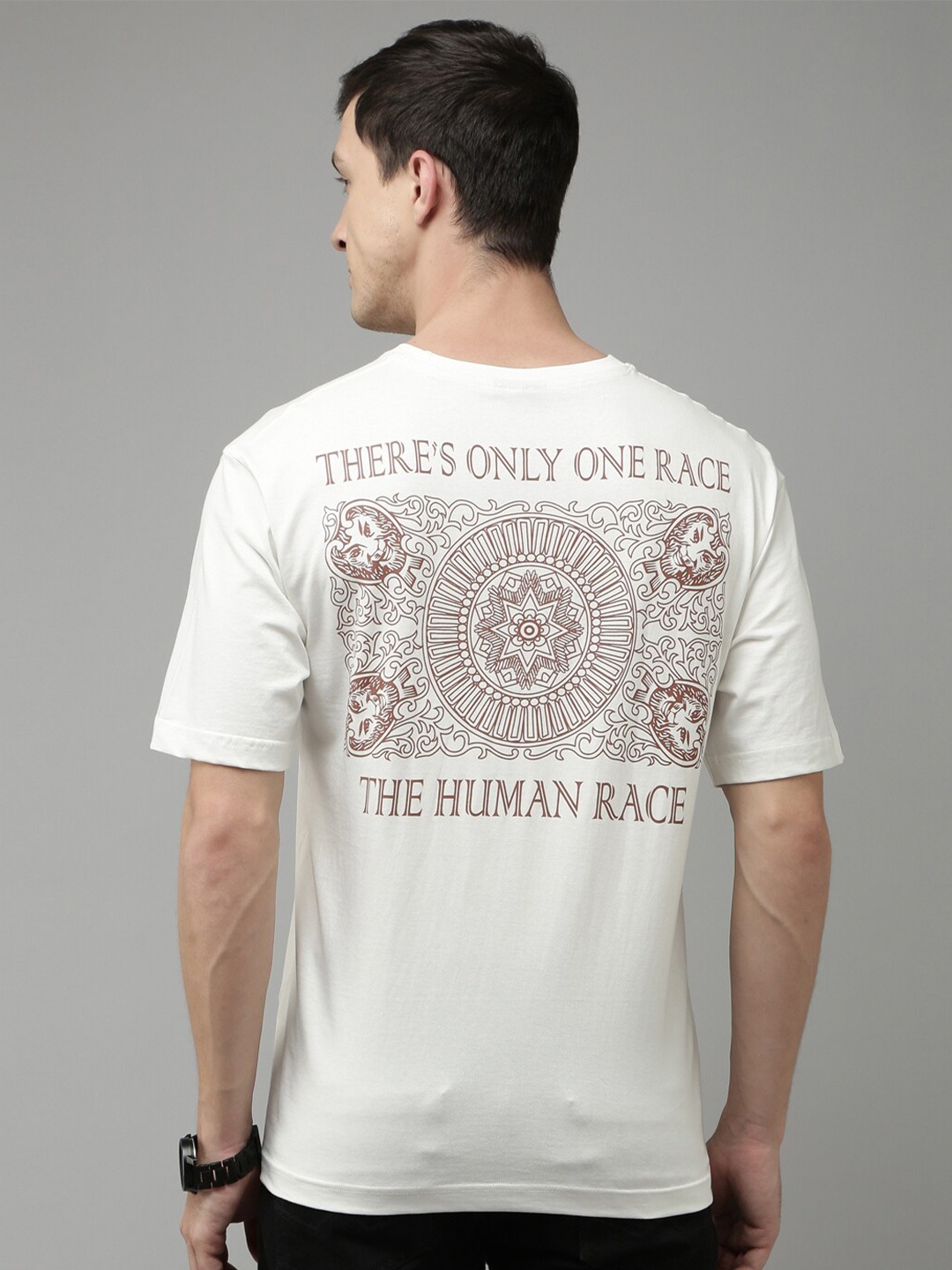 

Kryptic Graphic Printed Oversized Pure Cotton T-shirt, Off white