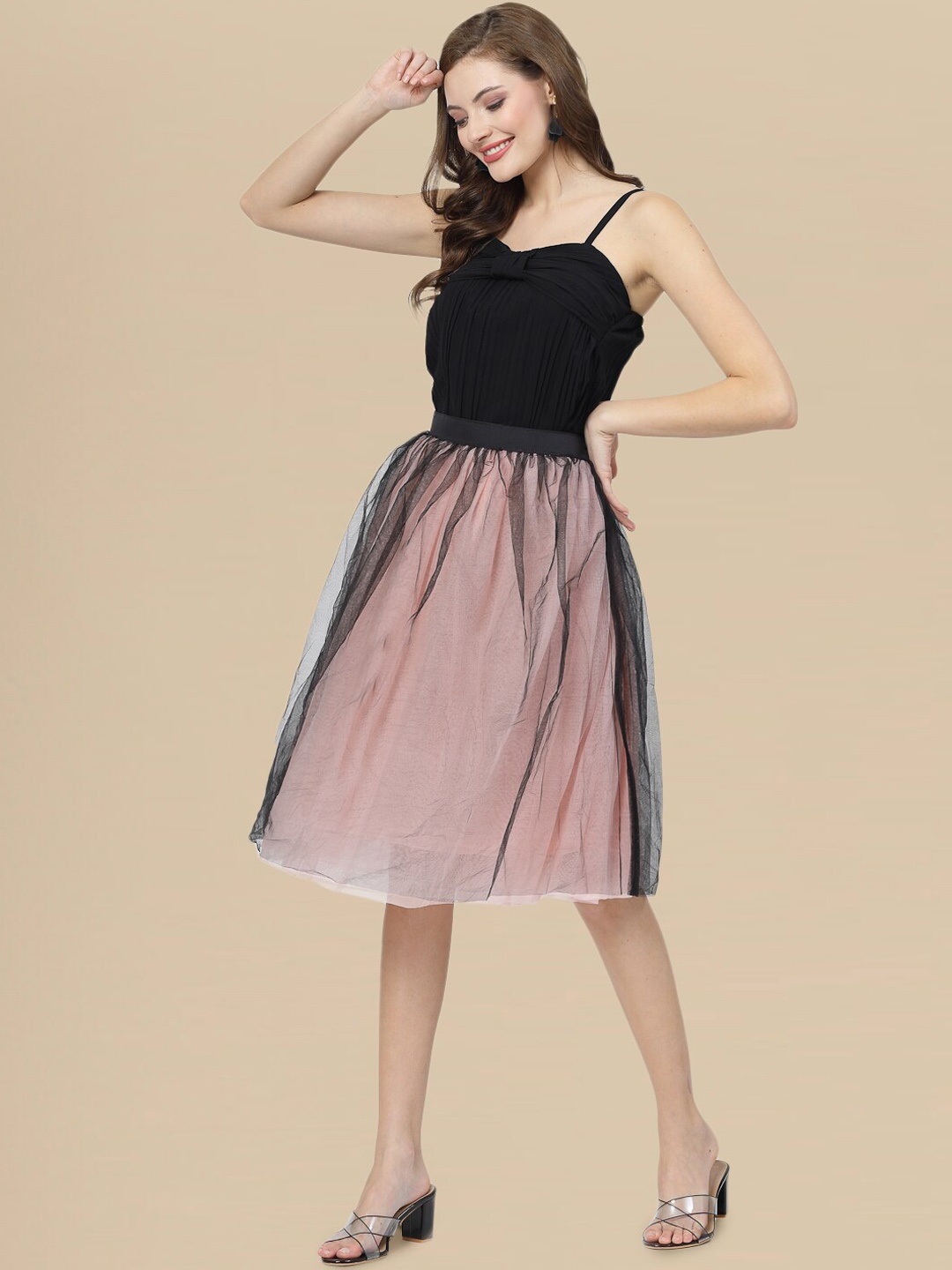 

DressBerry Knee Length Gathered A-Line Skirt, Peach