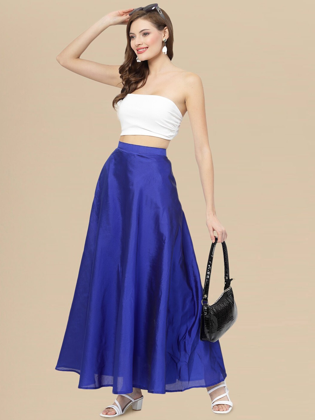 

DressBerry A Line Long Flared Skirt, Blue