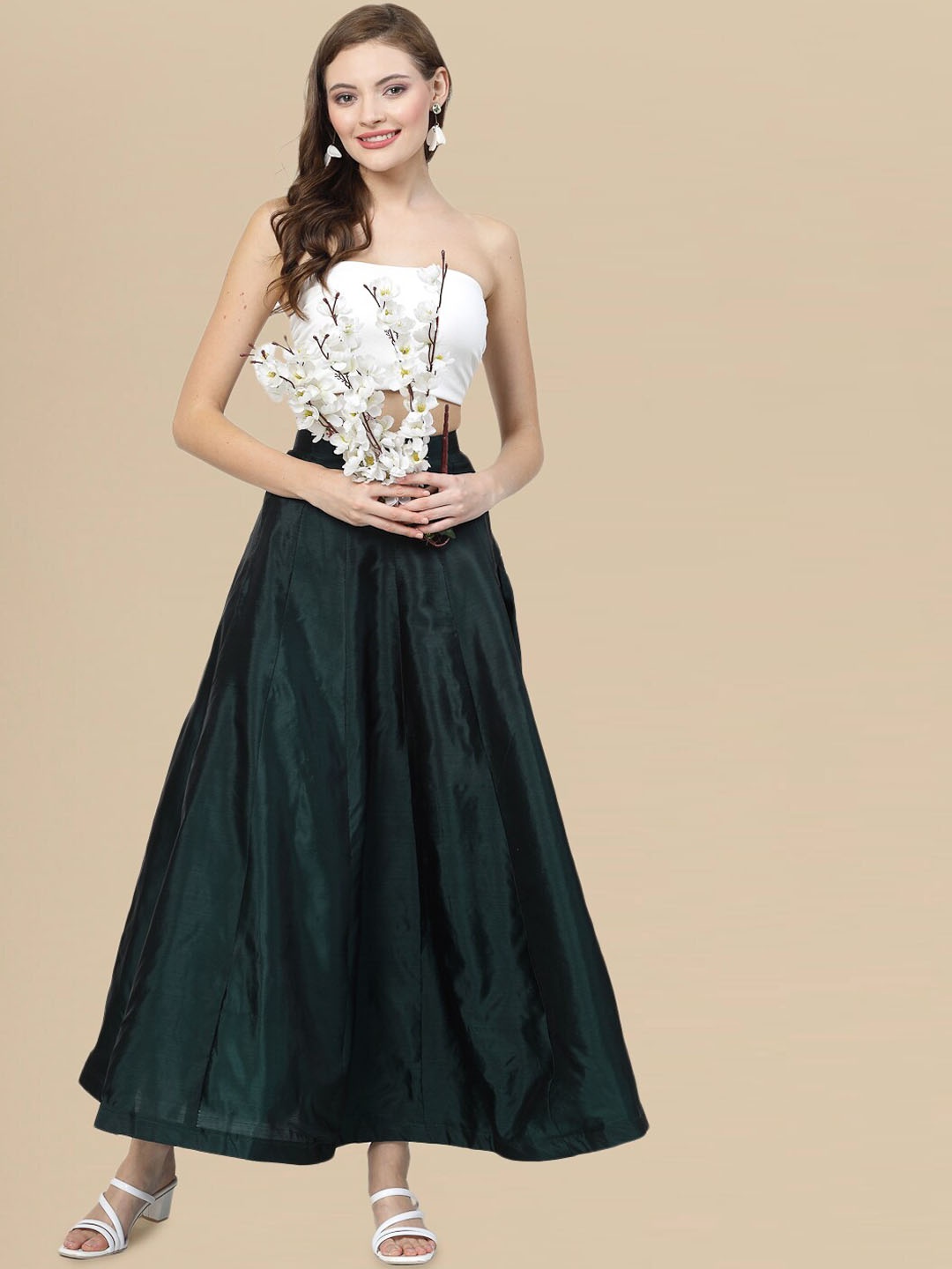 

DressBerry Panelled Maxi Length Flared Skirts, Black