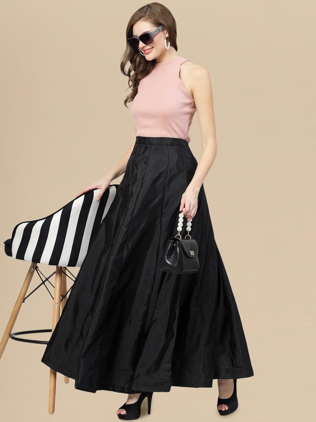 

DressBerry Maxi Length Flared Skirt, Black