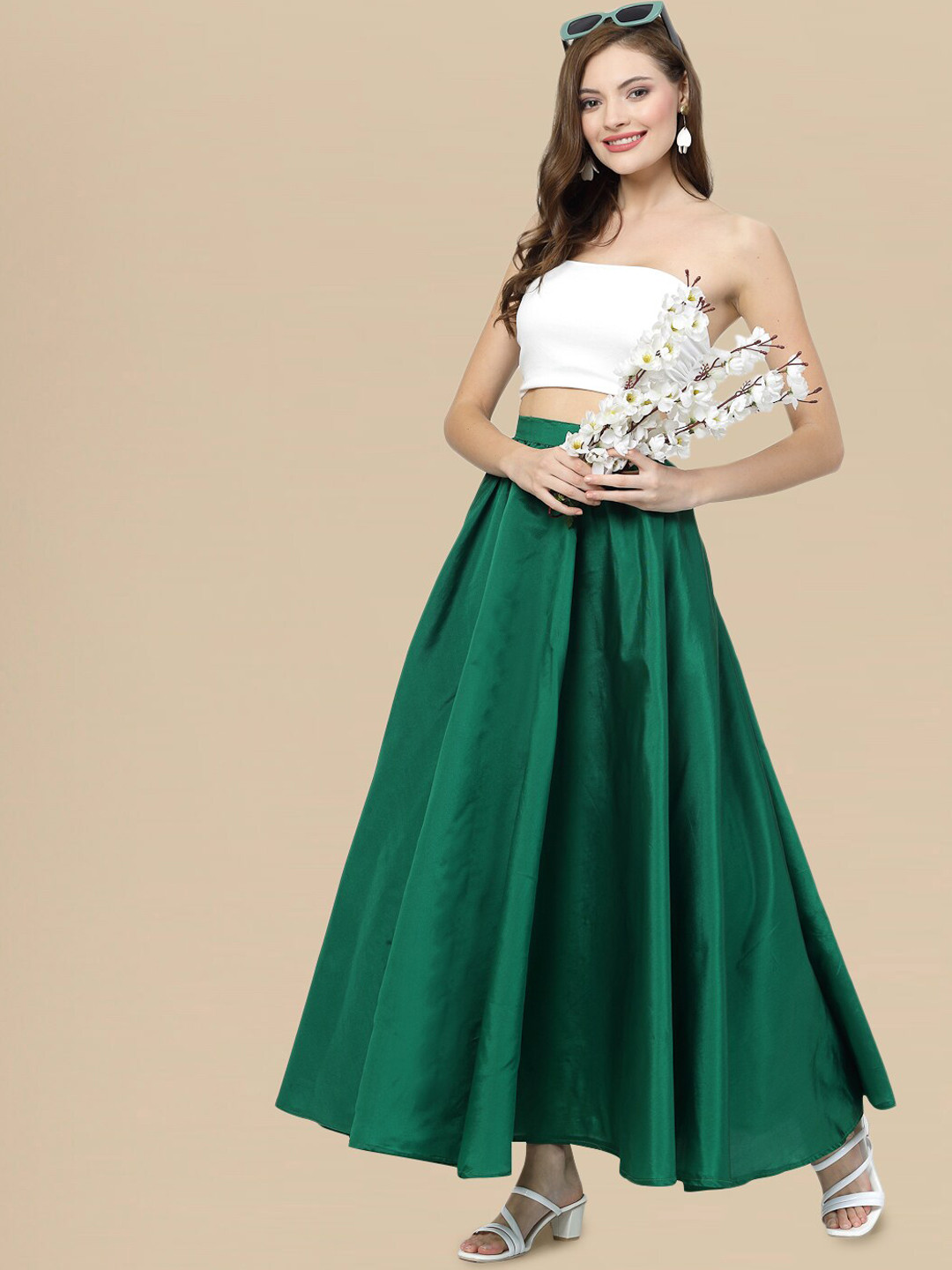 

DressBerry Maxi Length Flared Skirt, Green