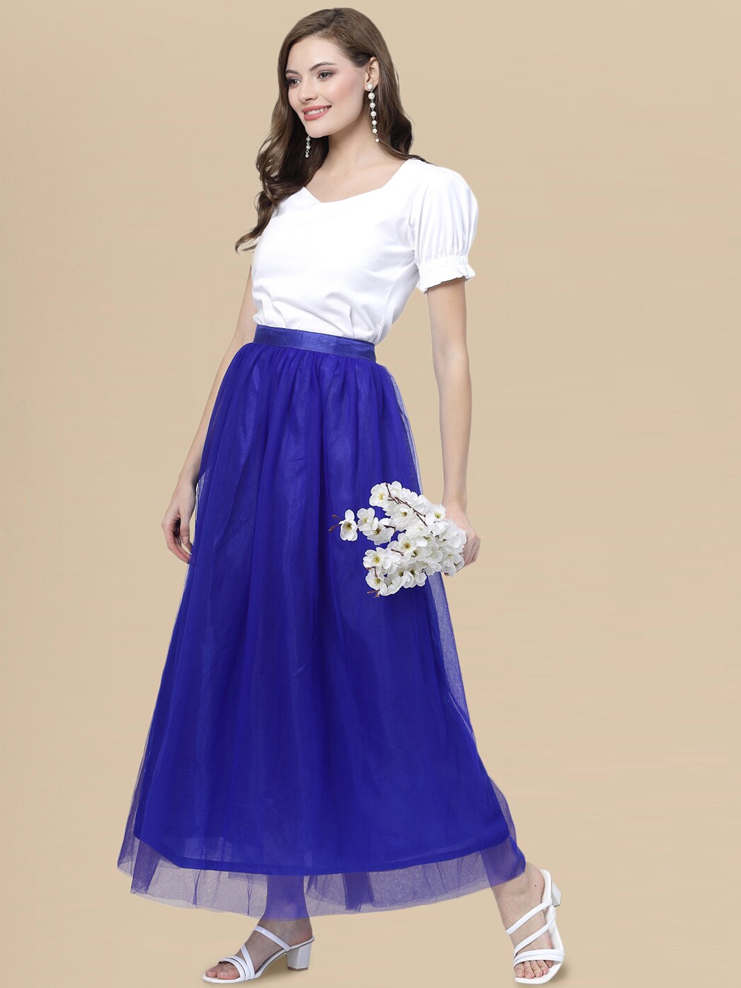 

DressBerry Maxi Length Flared Tulle Skirt, Blue