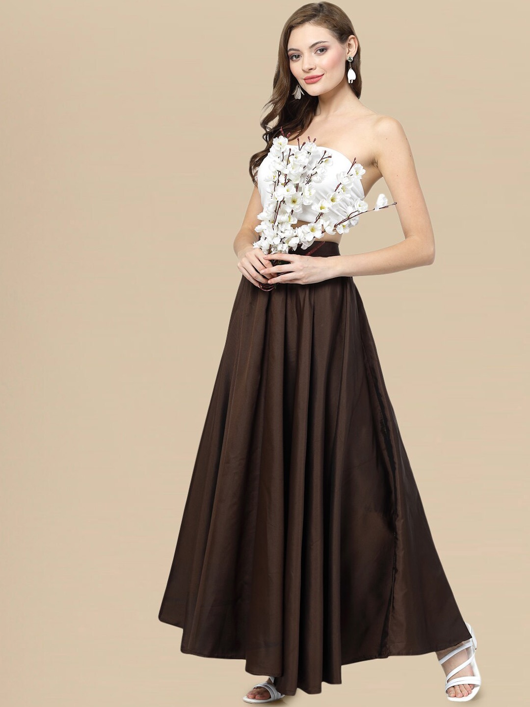 

DressBerry Brown Maxi Length Flared Skirt