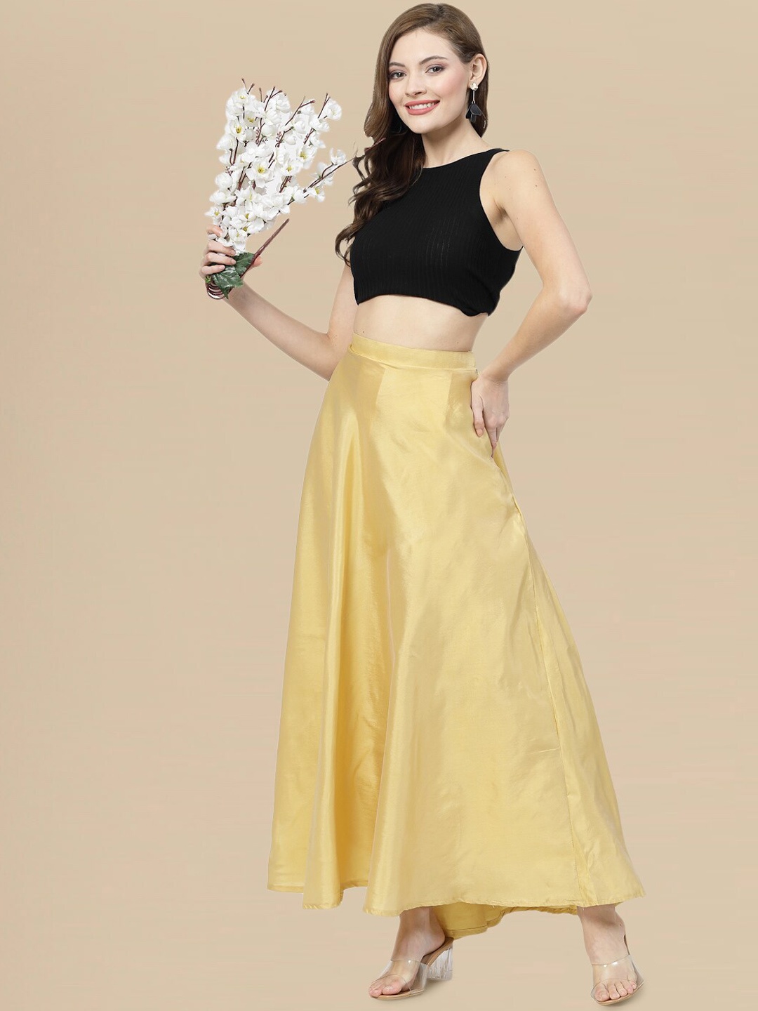 

DressBerry Maxi Length A-Line Skirt, Gold