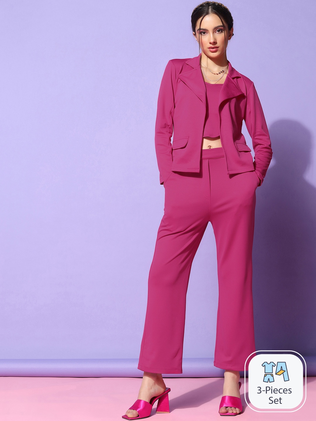 

SIDYAL Crop Top With Trousers & With Blazer, Pink