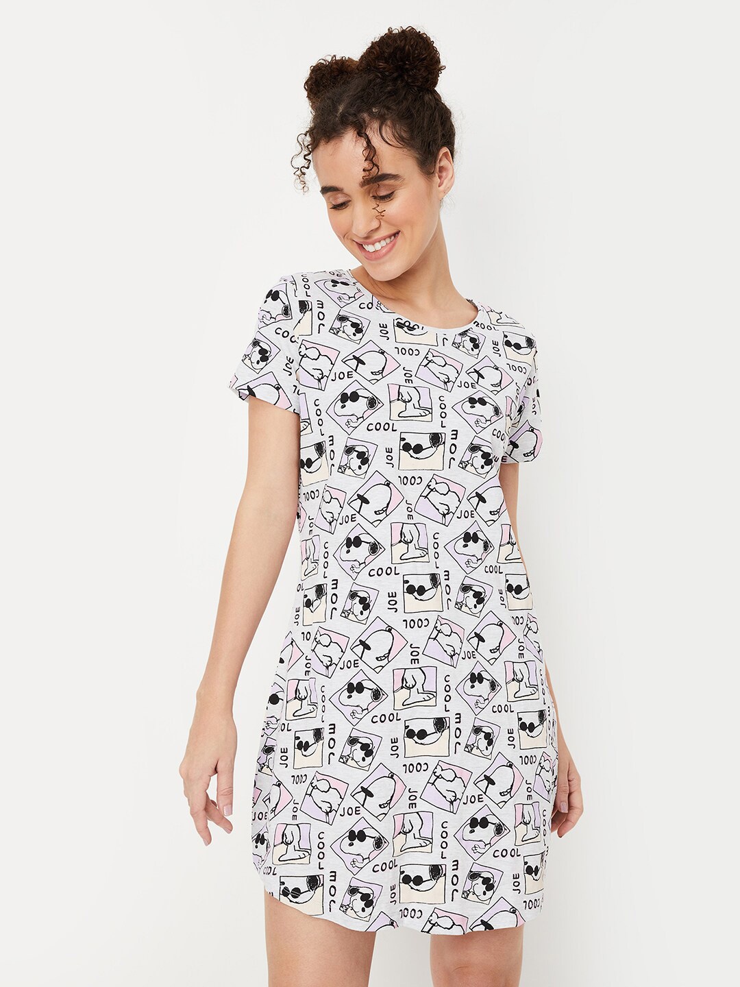 

max Conversational Printed Round Neck Nightdress, Grey