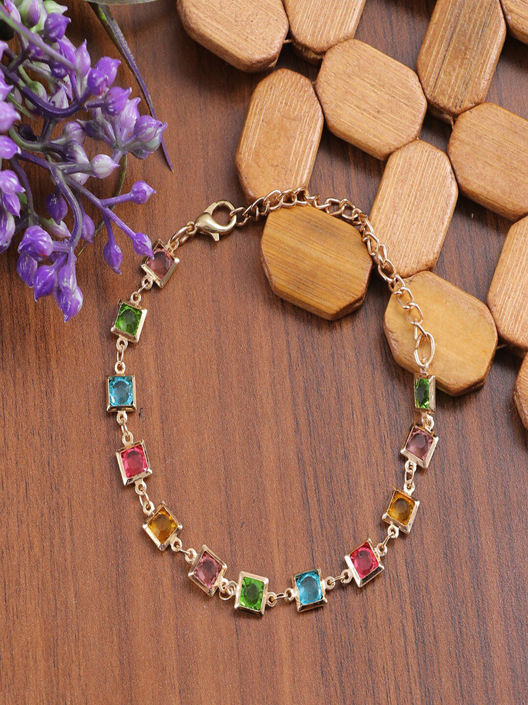 

UNIVERSITY TRENDZ Gold-Plated Crystals-Studded Link Bracelet