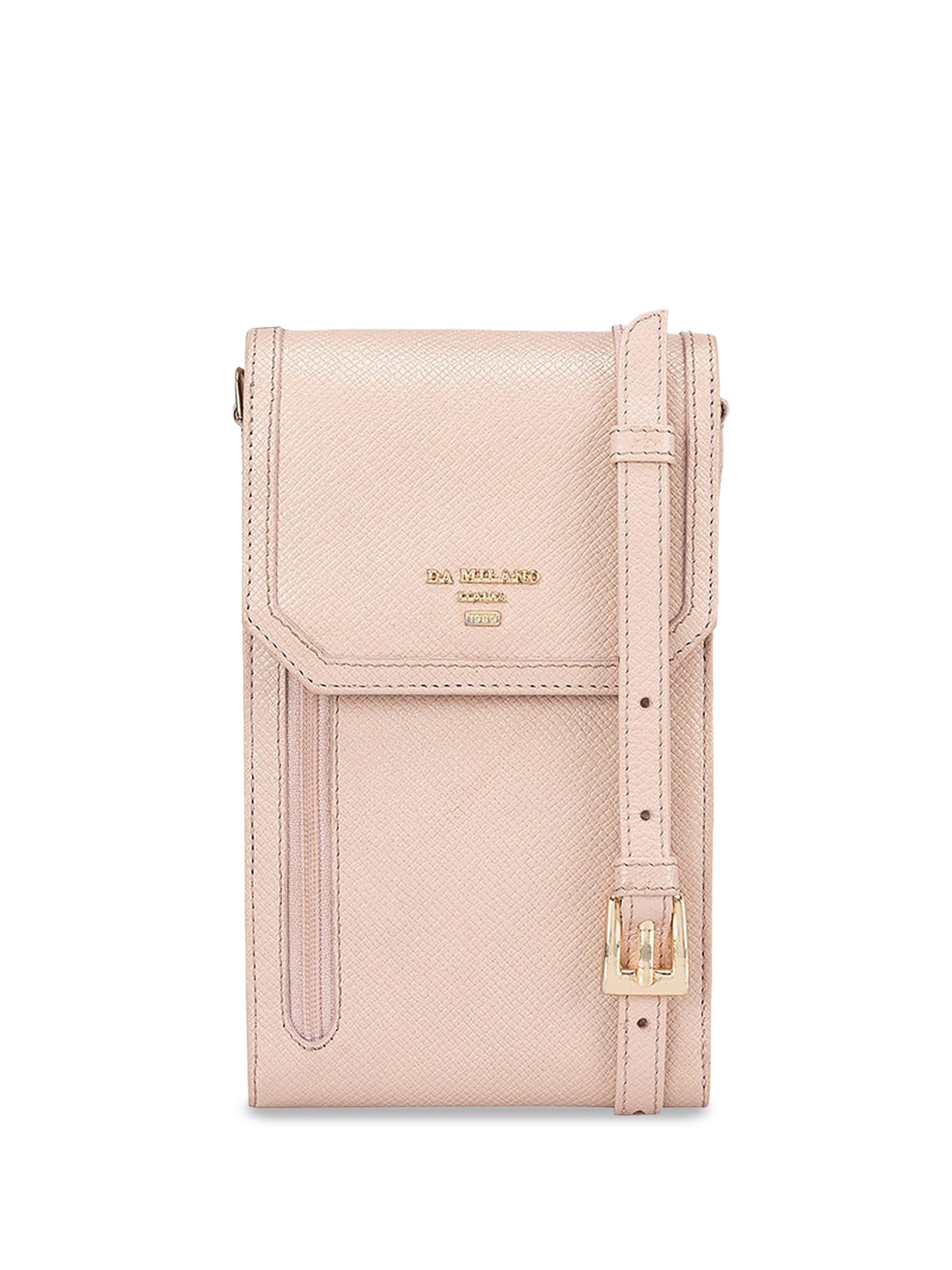 

Da Milano Women Textured Leather Mobile Pouch With Sling Strap, Pink