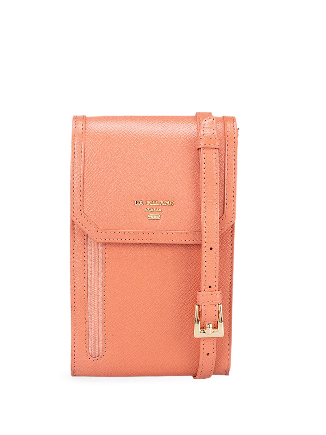 

Da Milano Men Textured Leather Mobile Pouch With Sling Strap, Pink