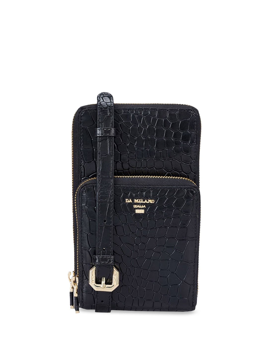 

Da Milano Textured Leather Structured Sling Bag, Black