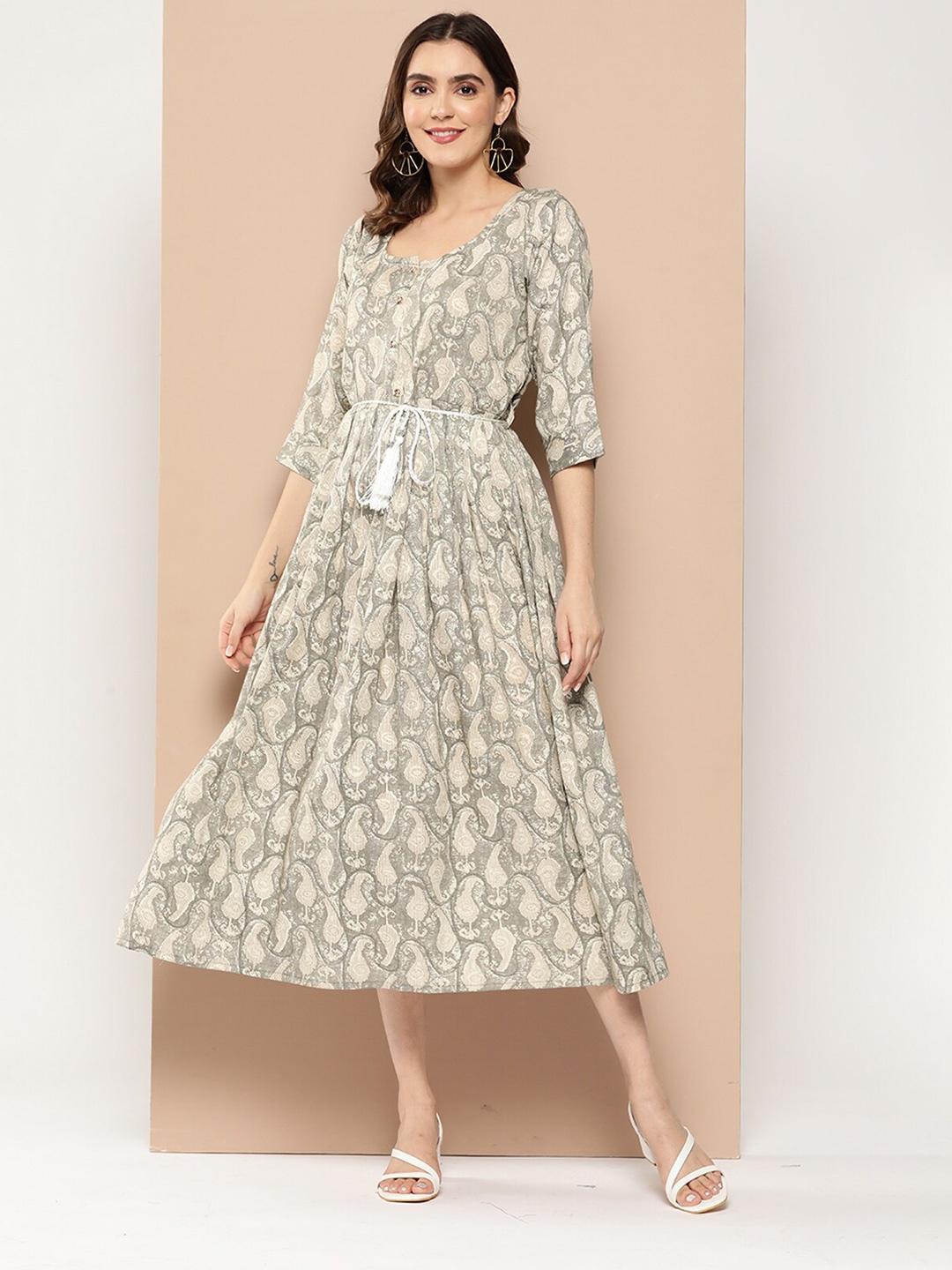 

ODETTE Floral Printed Fit & Flare Maxi Dress, Grey