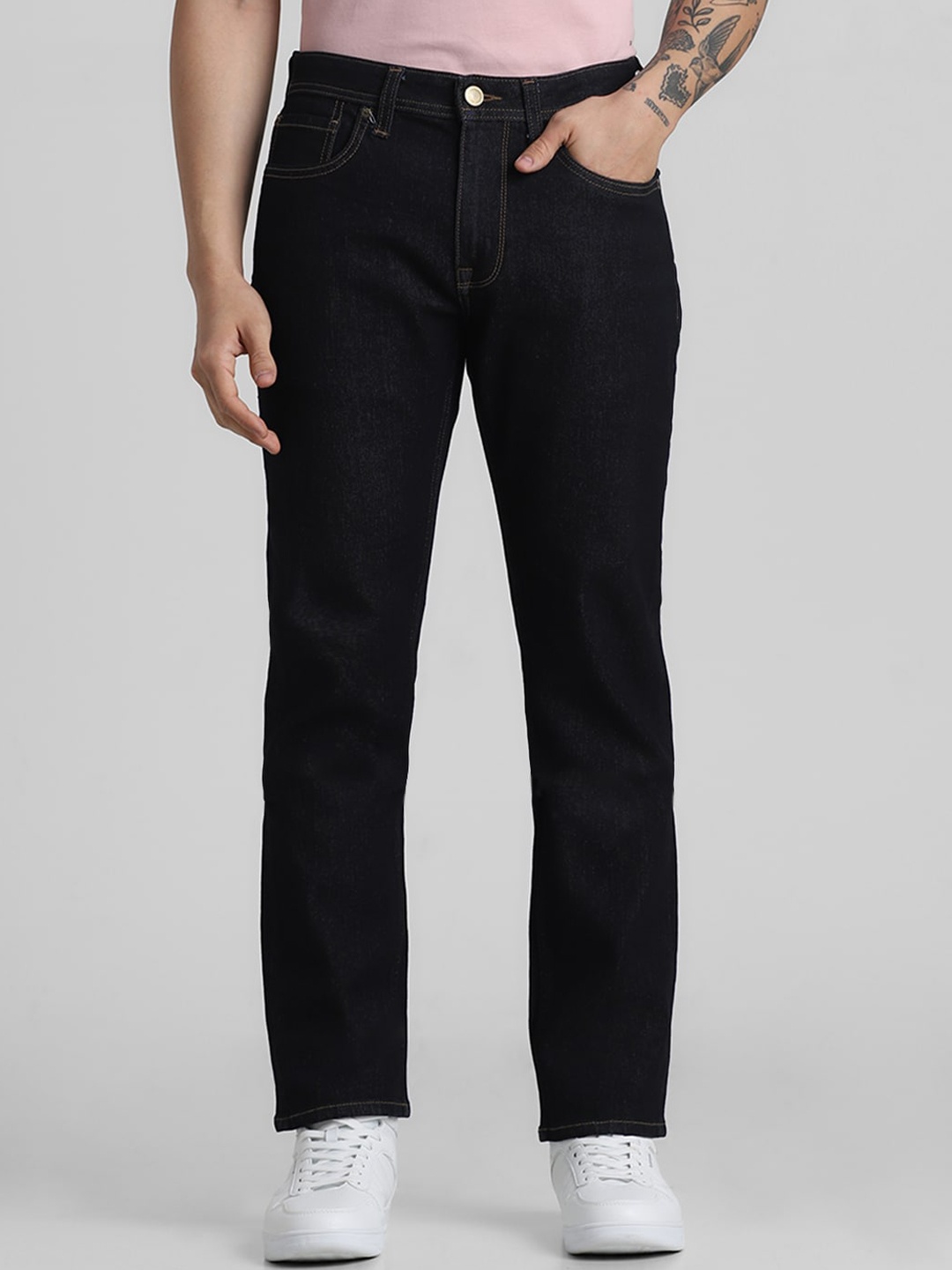 

Jack & Jones Men Clark Low-Rise Dark Shade Clean Look Stretchable Jeans, Blue