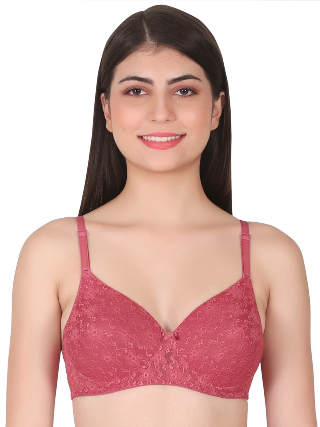 

Eve's Beauty Floral Self Design Full Coverage All Day Comfort Lightly Padded Bra, Peach