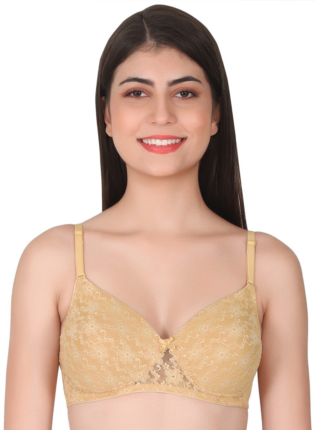 

Eve's Beauty Floral Self Design Full Coverage All Day Comfort Lightly Padded Bra, Beige