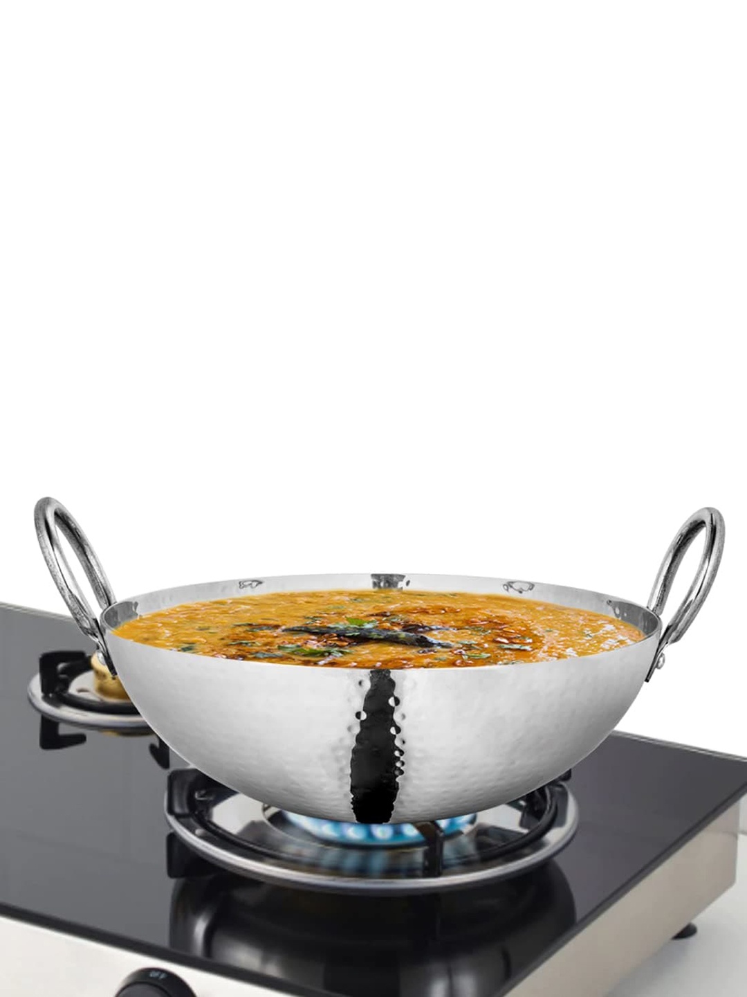 

Shri & Sam Triply Deep Pro Hammered Stainless Steel Kadhai -1.8L, Silver