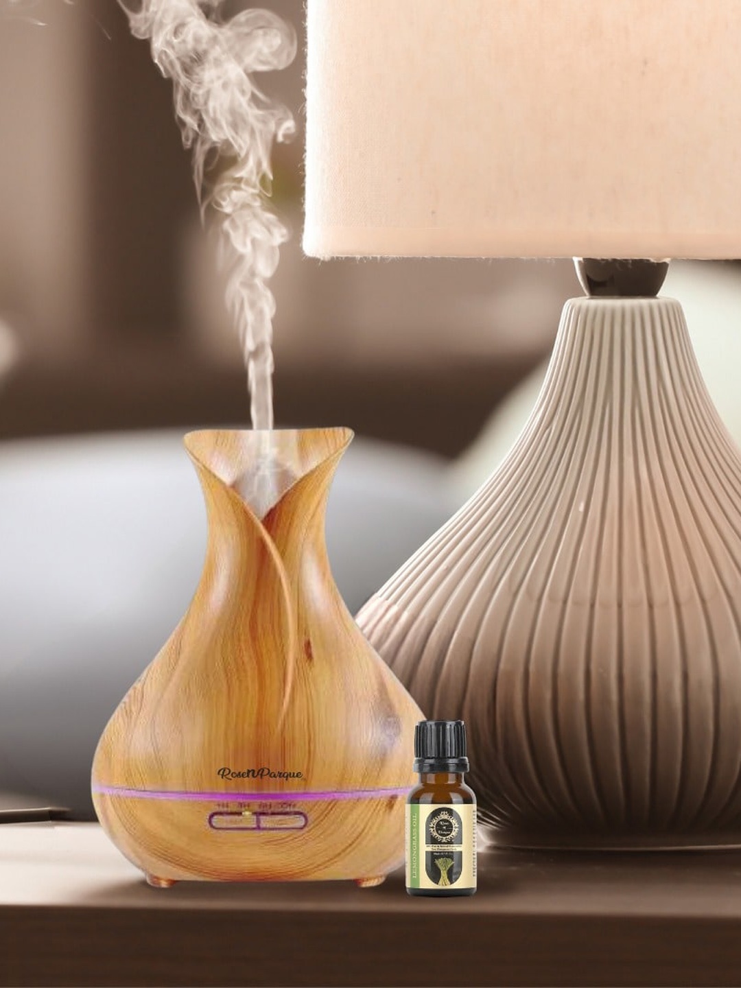 

ROSENPARQUE Beige Wooden Electric Remote Control Diffuser With Neroli Essential Oil 10ml