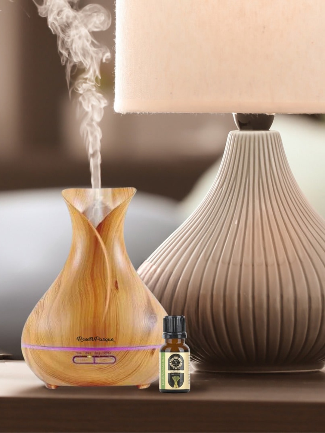 

ROSENPARQUE Beige Wooden Electric Remote Control Diffuser With Peppermint Essential Oil