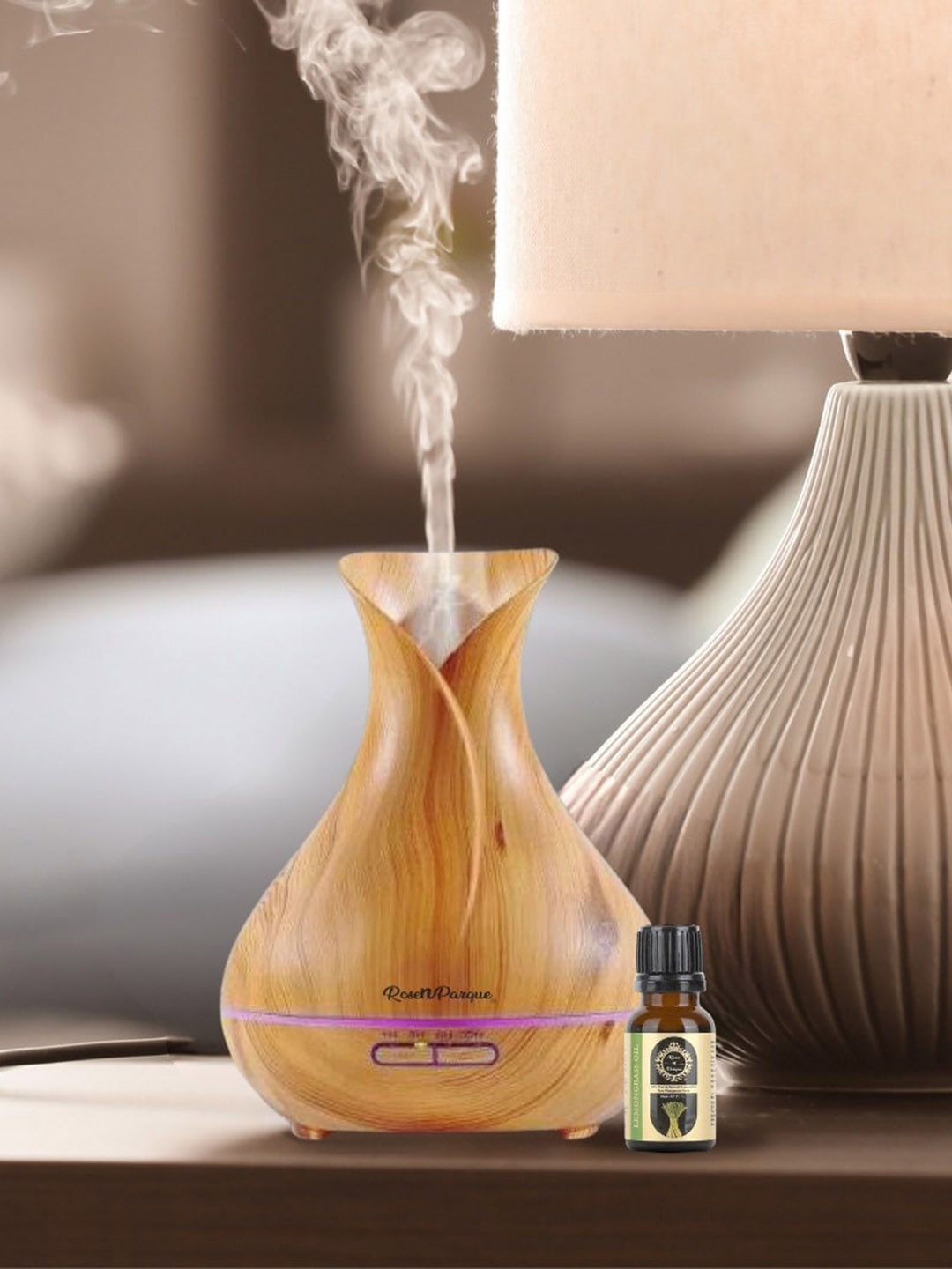 

ROSENPARQUE Beige Wooden Remote Control Diffuser With Roman Chamomile Essential Oil 10ml