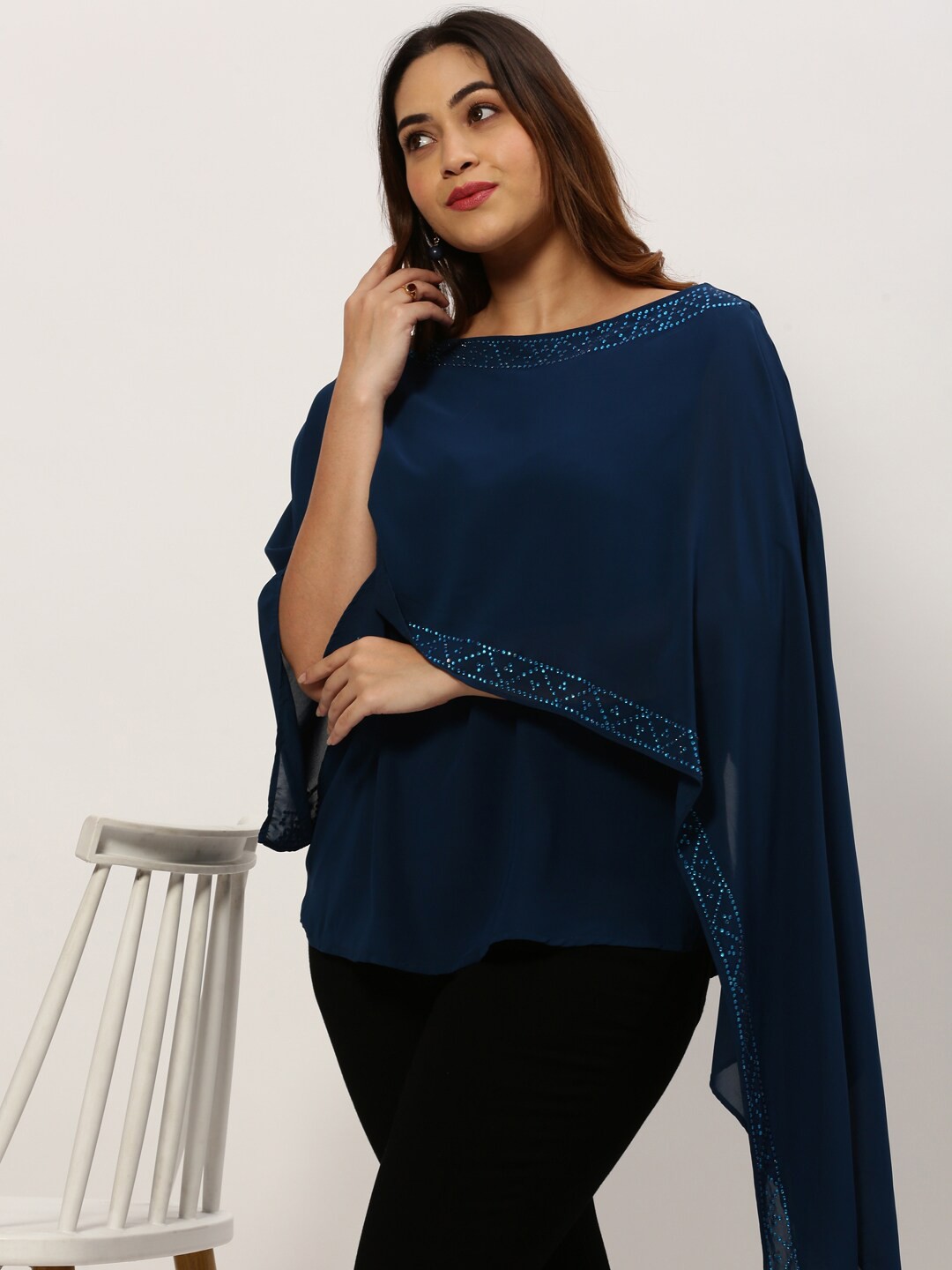

SHOWOFF Plus Boat Neck Flared Sleeves Top, Teal
