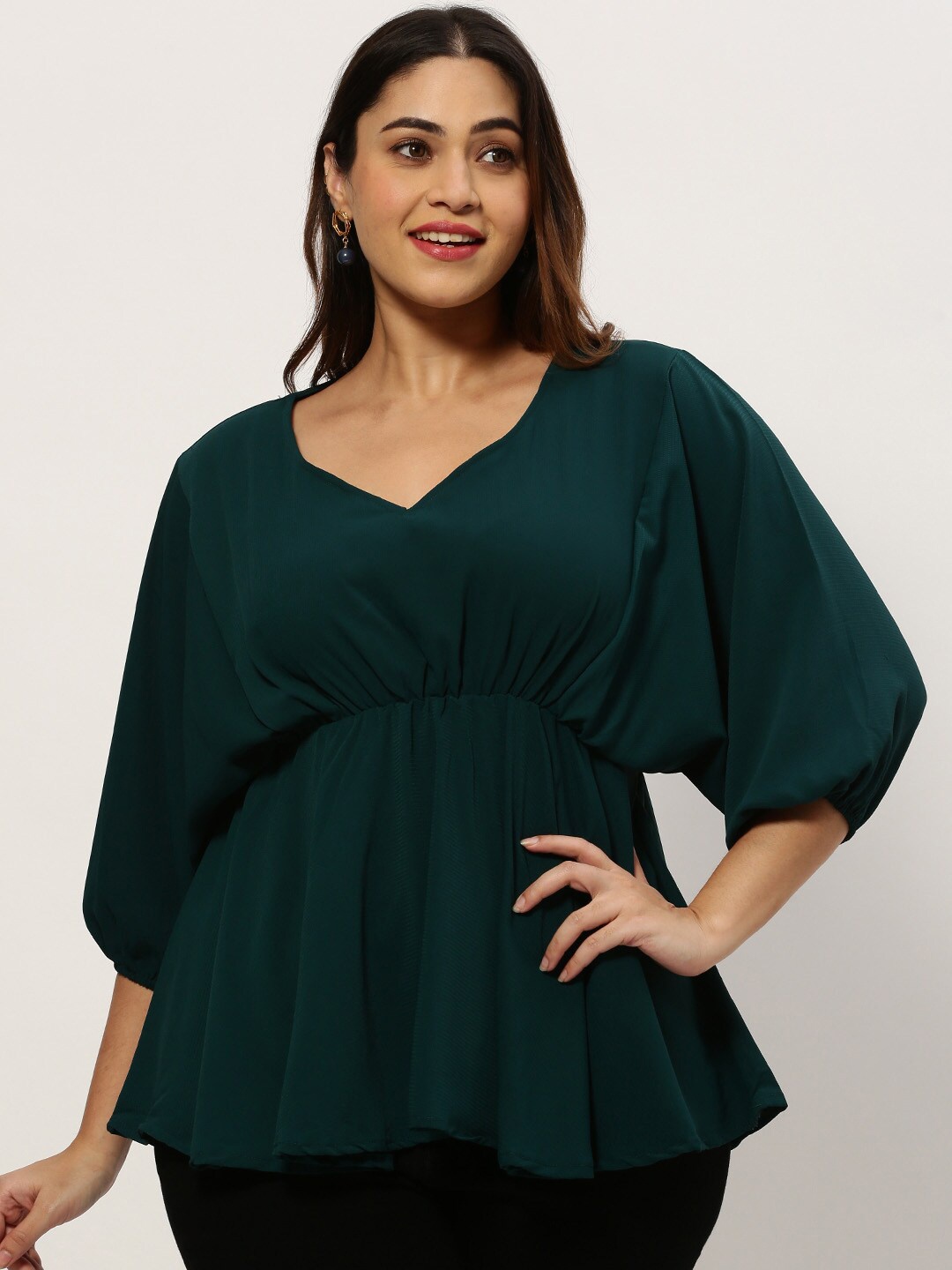

SHOWOFF Plus Plus Size Batwing Sleeve Chiffon Empire Top, Green
