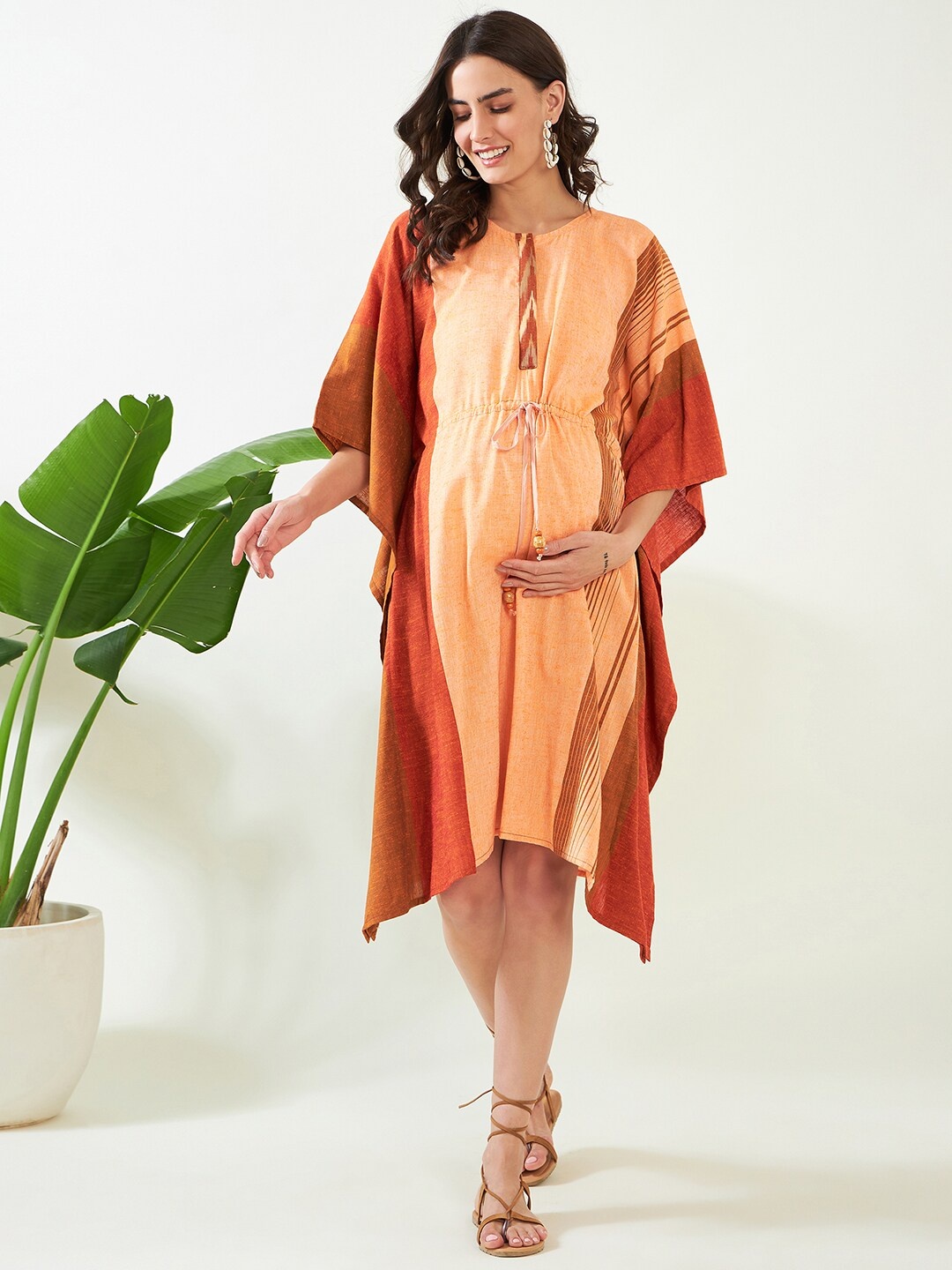 

The Kaftan Company Colourblocked Batwing Sleeve Maternity Kaftan Ethnic Dress, Peach