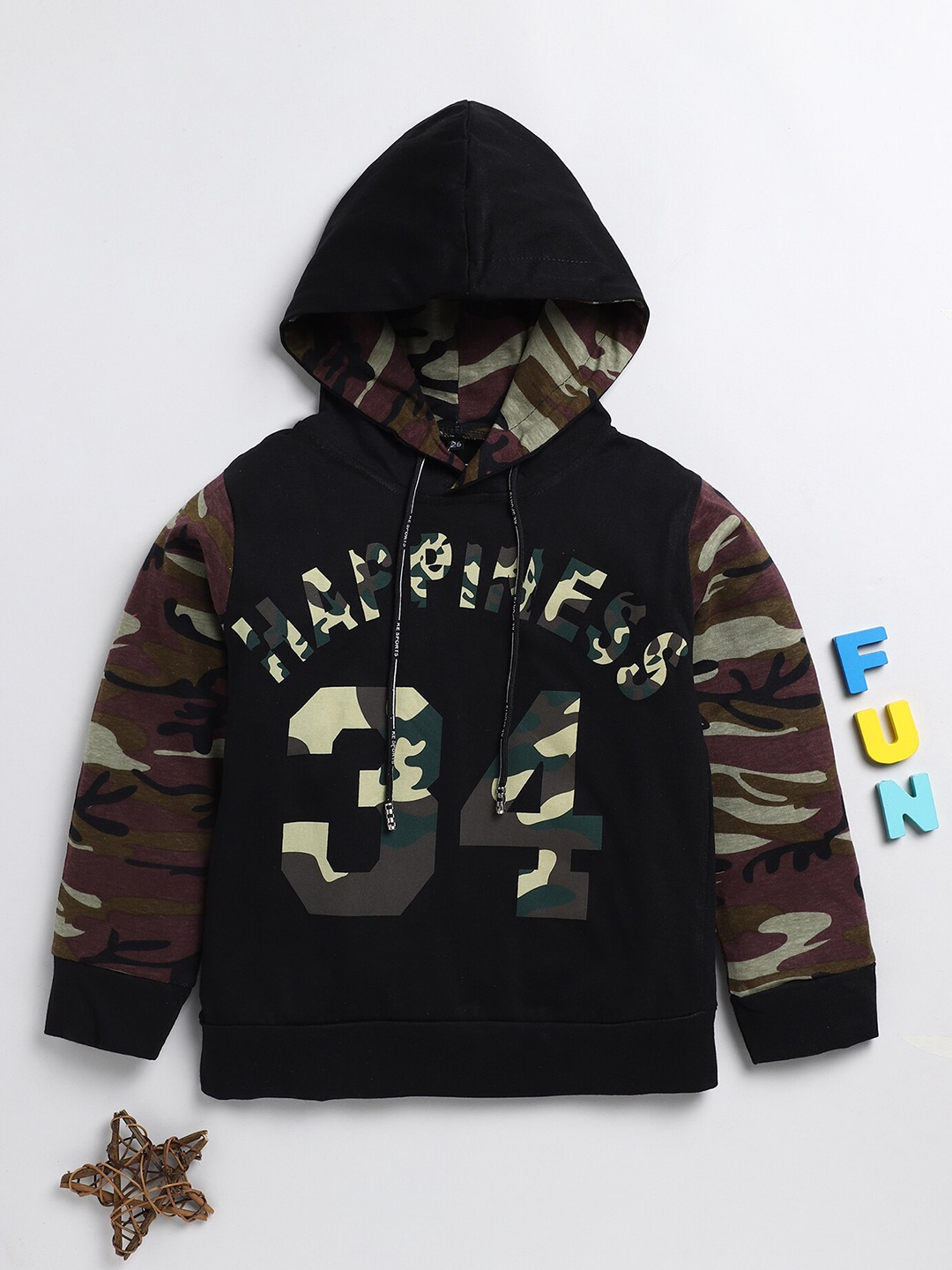 

SmartRAHO Boys Camouflage Printed Hooded Cotton T-shirt, Black