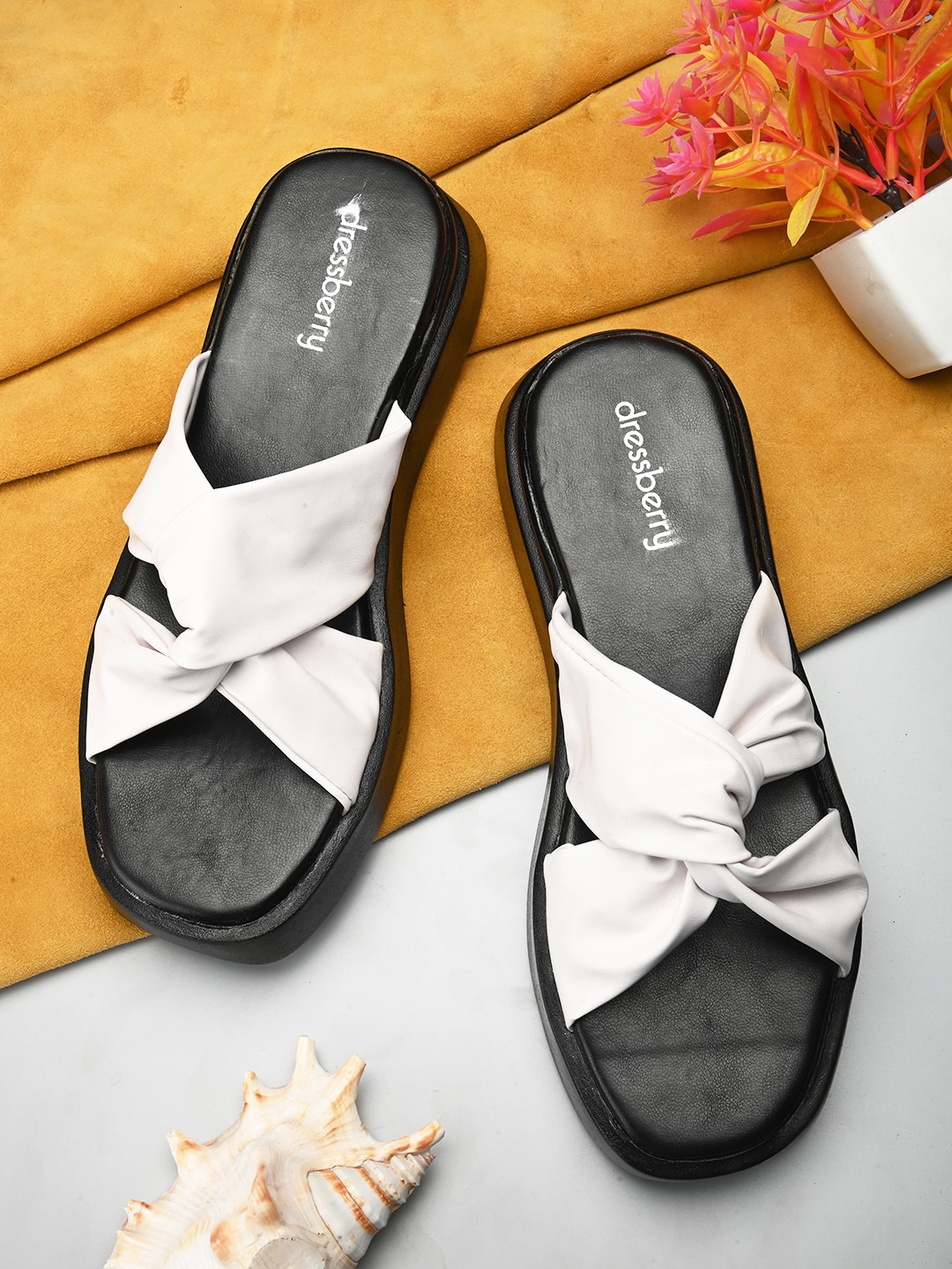 

DressBerry White & Black Twisted Strap Flatform Heels