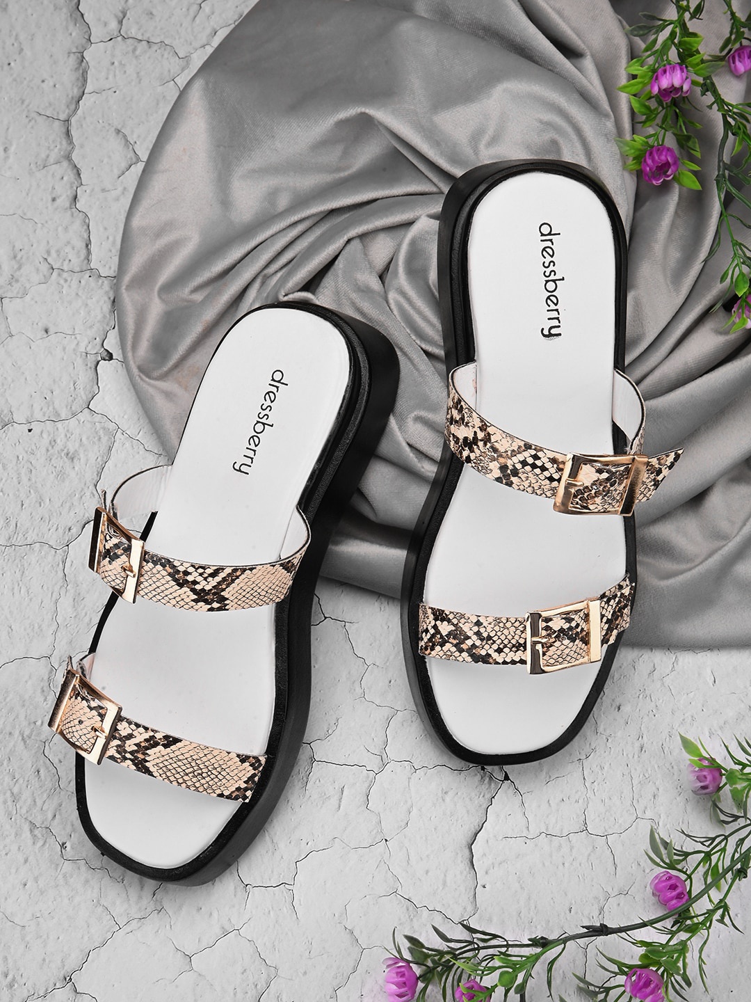 

DressBerry White & Beige Animal Printed Flatform Heels