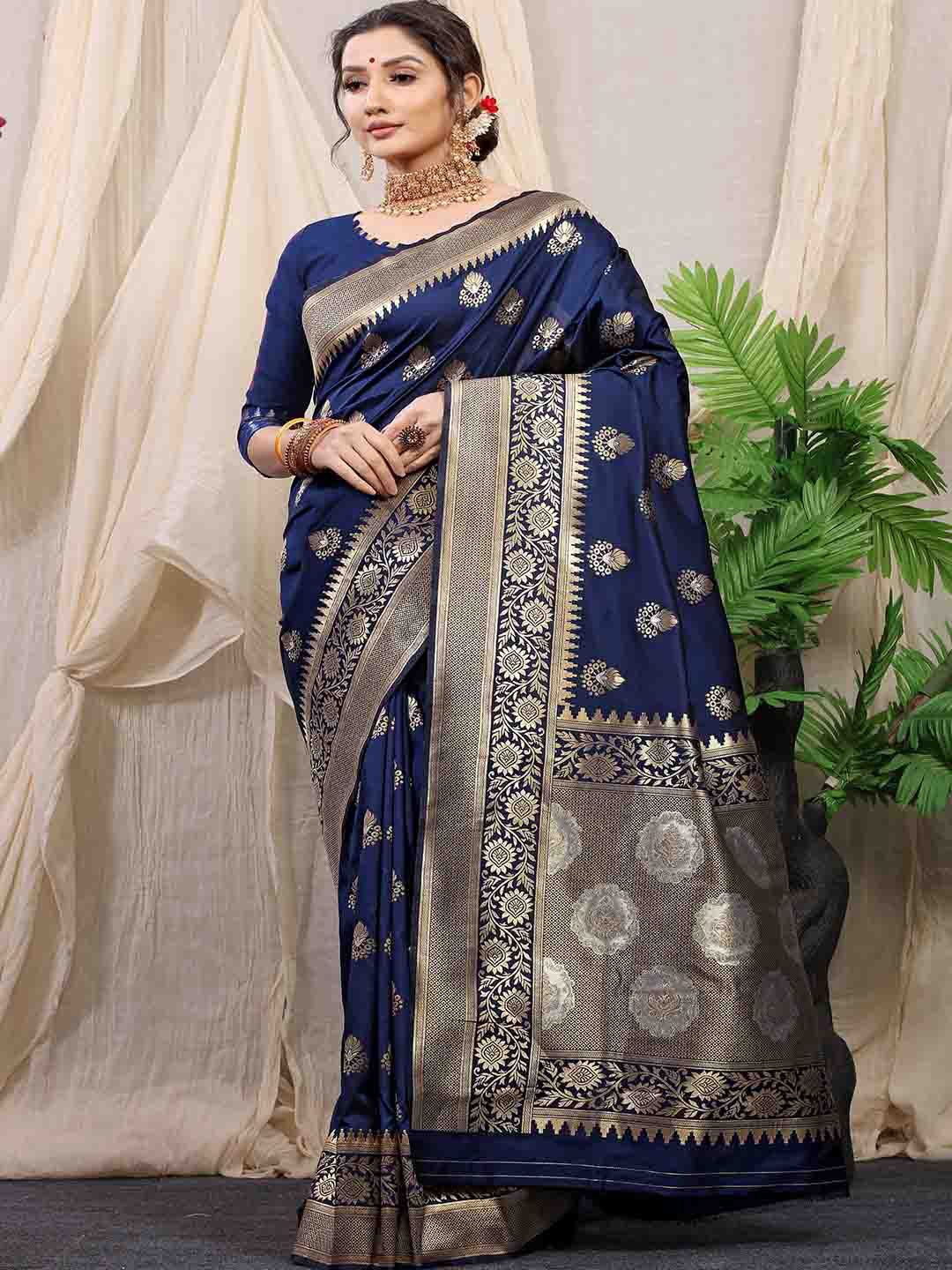 

Mitera Woven Design Zari Art Silk Saree, Navy blue
