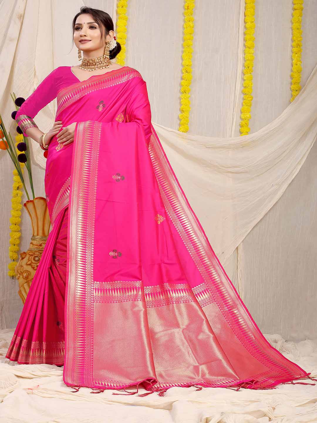 

Mitera Woven Design Zari Art Silk Saree, Pink