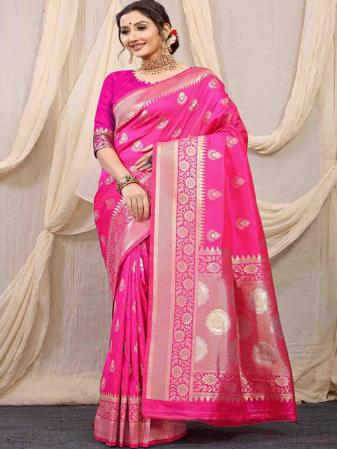 

Mitera Woven Design Zari Art Silk Saree, Pink