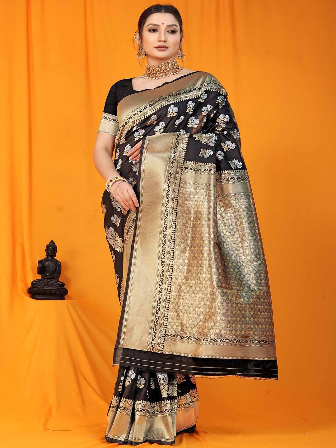 

Mitera Woven Design Zari Art Silk Saree, Black