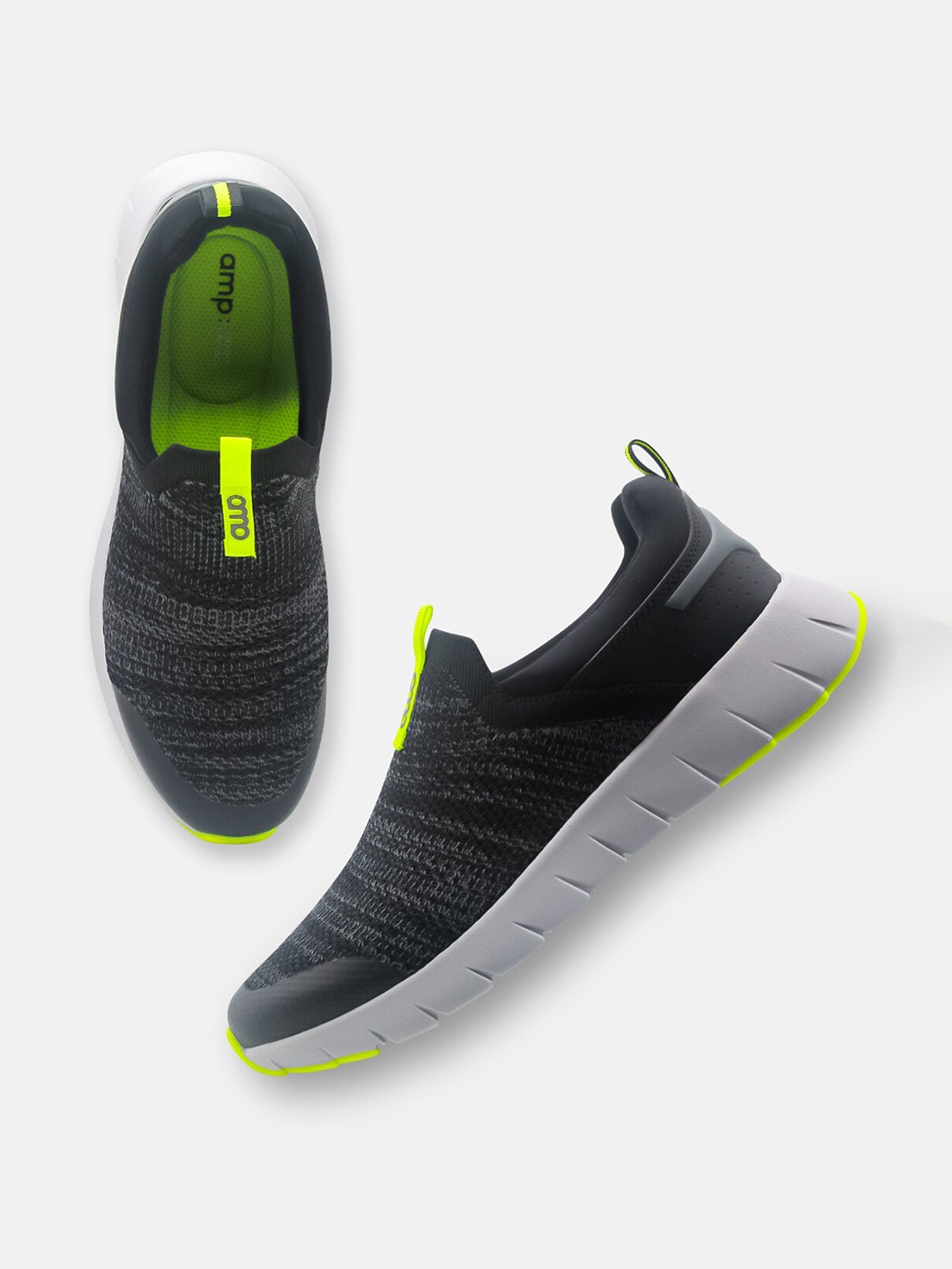 

AMP Men Mesh Knitted Training or Gym Shoes, Black