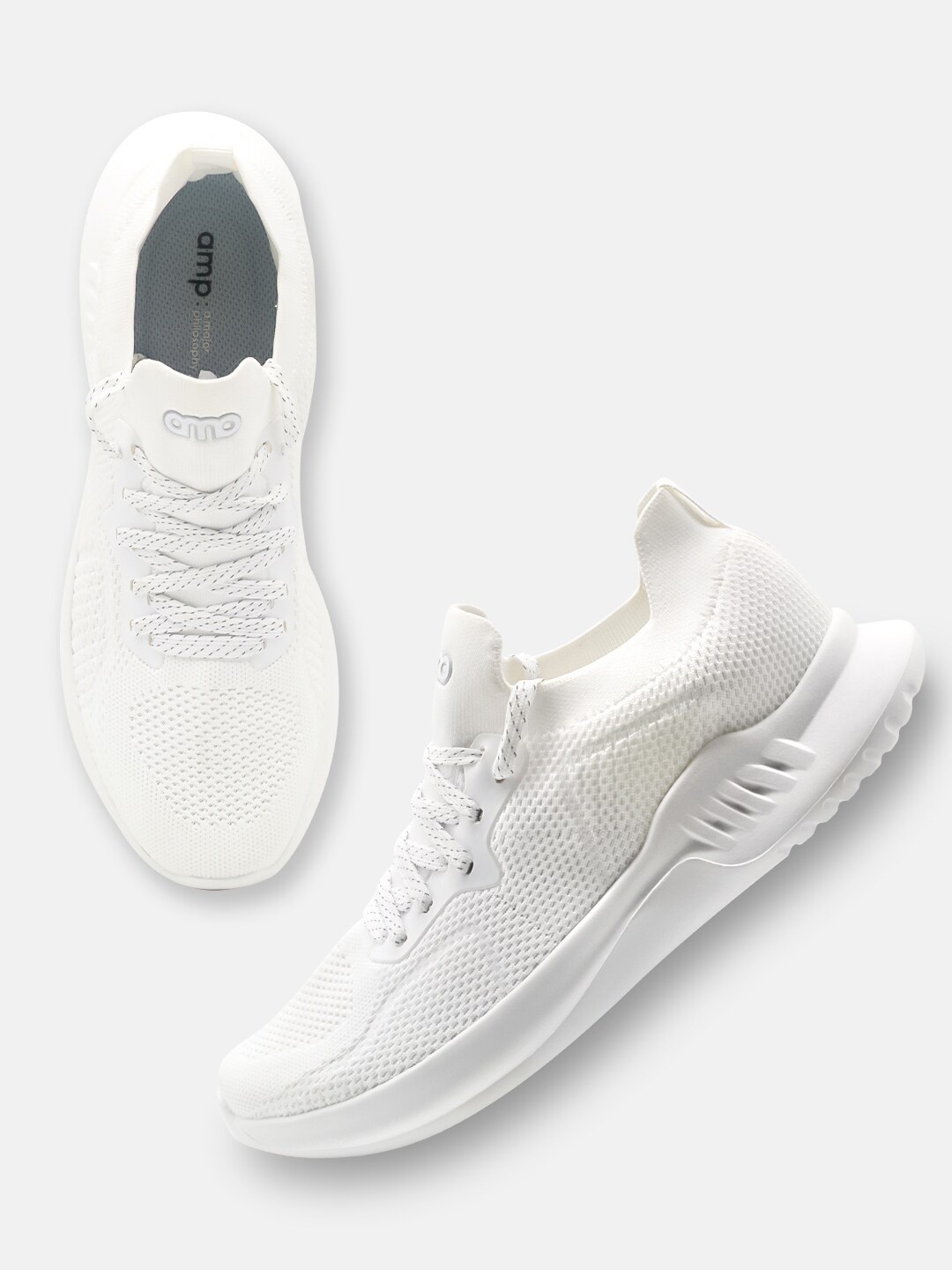 

AMP Men Mesh Knitted Training or Gym Shoes, White