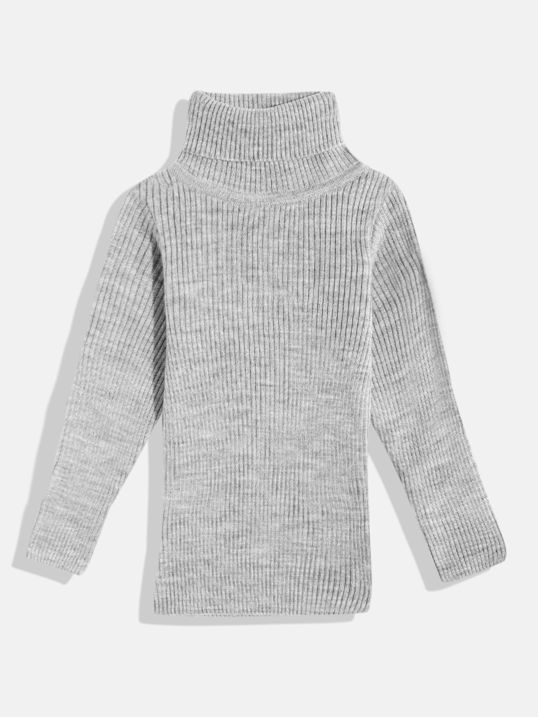 

RVK Unisex Kids Ribbed Turtle Neck Pullover, Grey melange