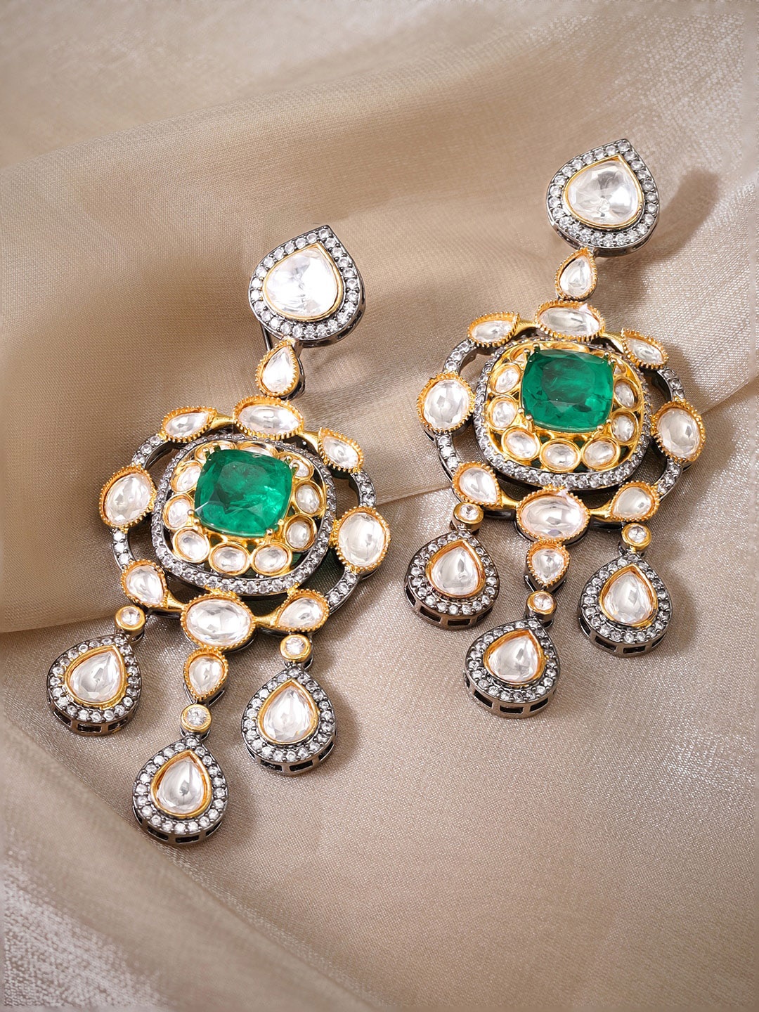 

Rubans Gold-Plated Cubic Zirconia Studded Drop Earrings