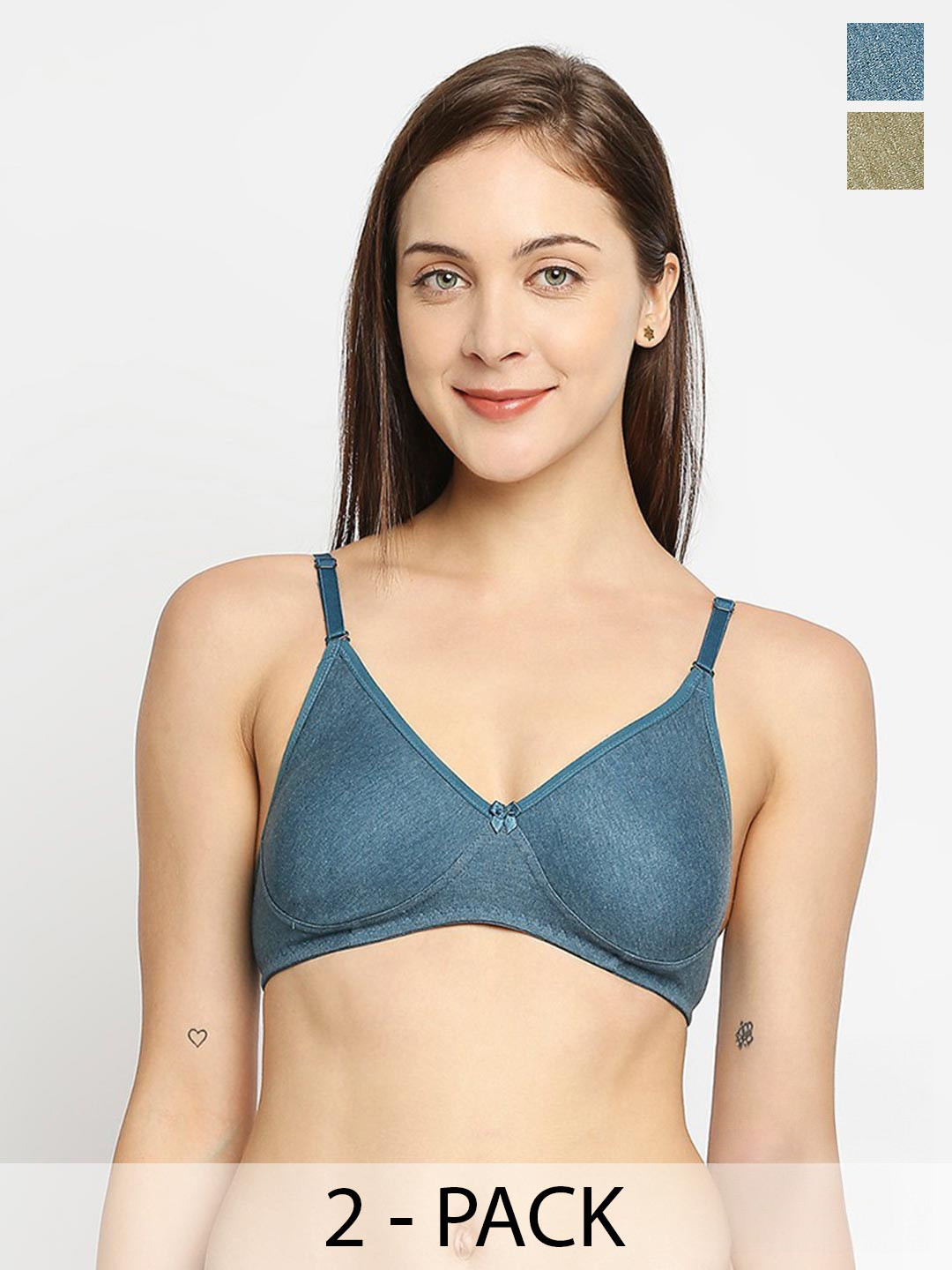 

True Shape Pack of 2 Non-Wired Non Padded Seamless T-Shirt Bra With Anti Microbial, Olive