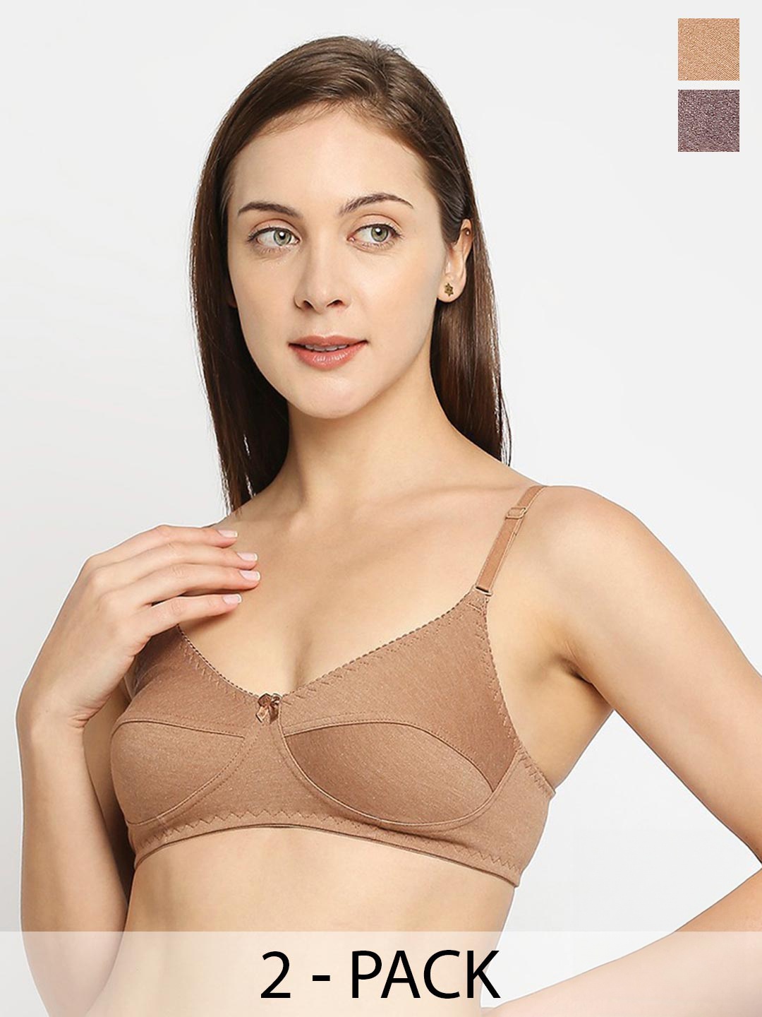 

True Shape Pack of 2 Non-Wired Non Padded T-Shirt Bra With Anti Microbial, Brown