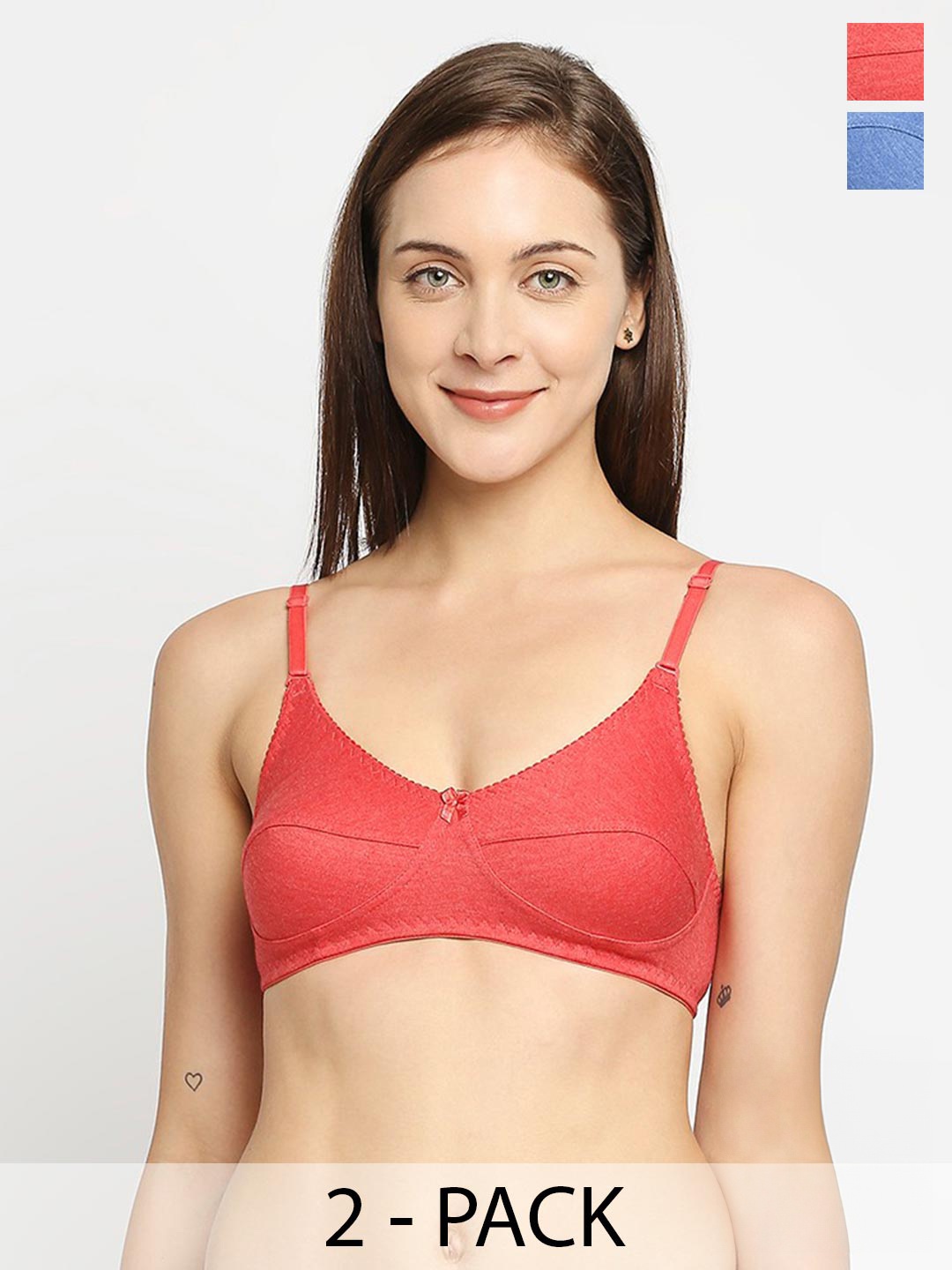 

True Shape Pack of 2 Non-Wired Non Padded T-Shirt Bra With Anti Microbial, Red