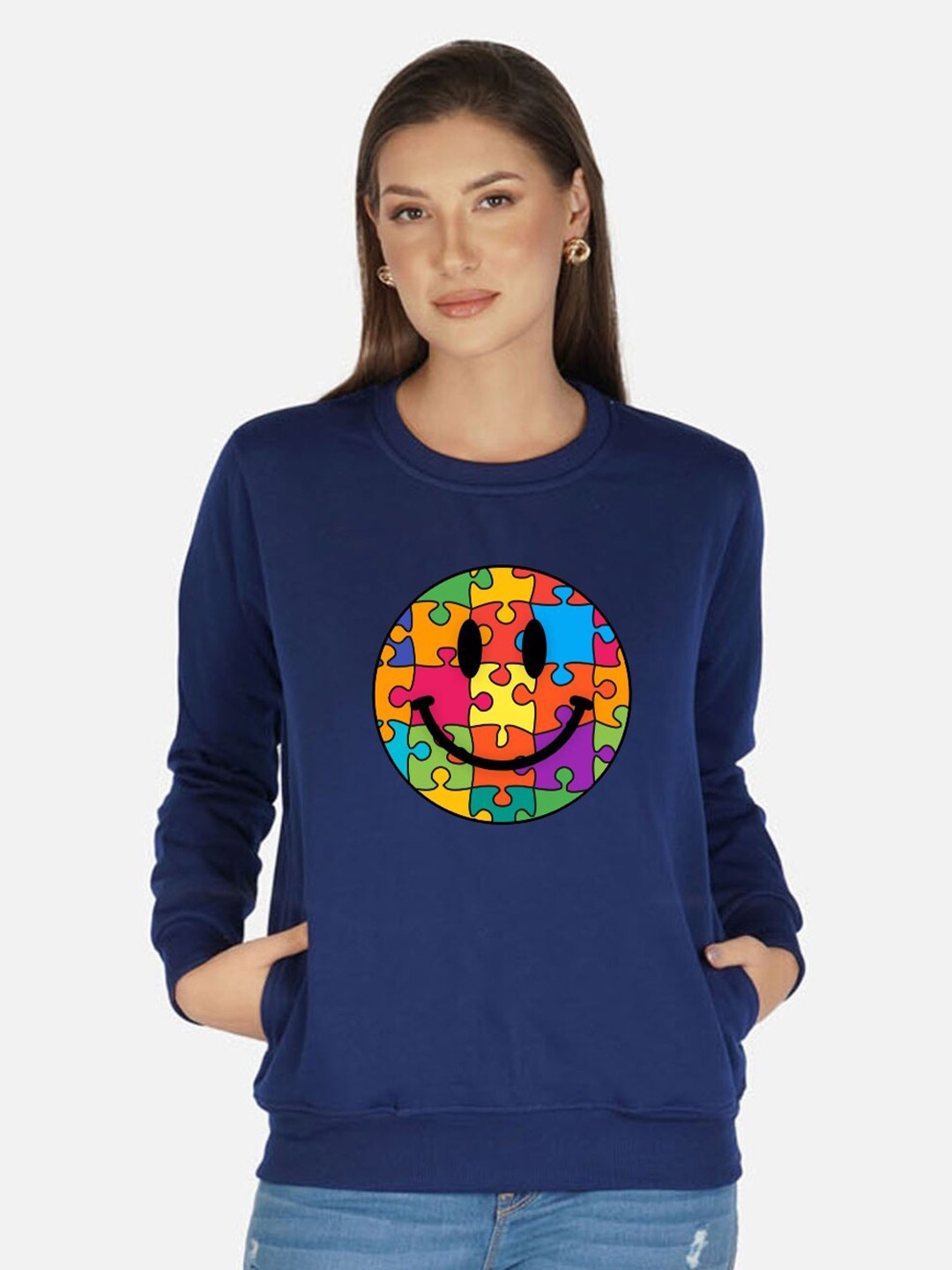 CHOZI Graphic Printed Fleece Pullover Sweatshirt, Blue