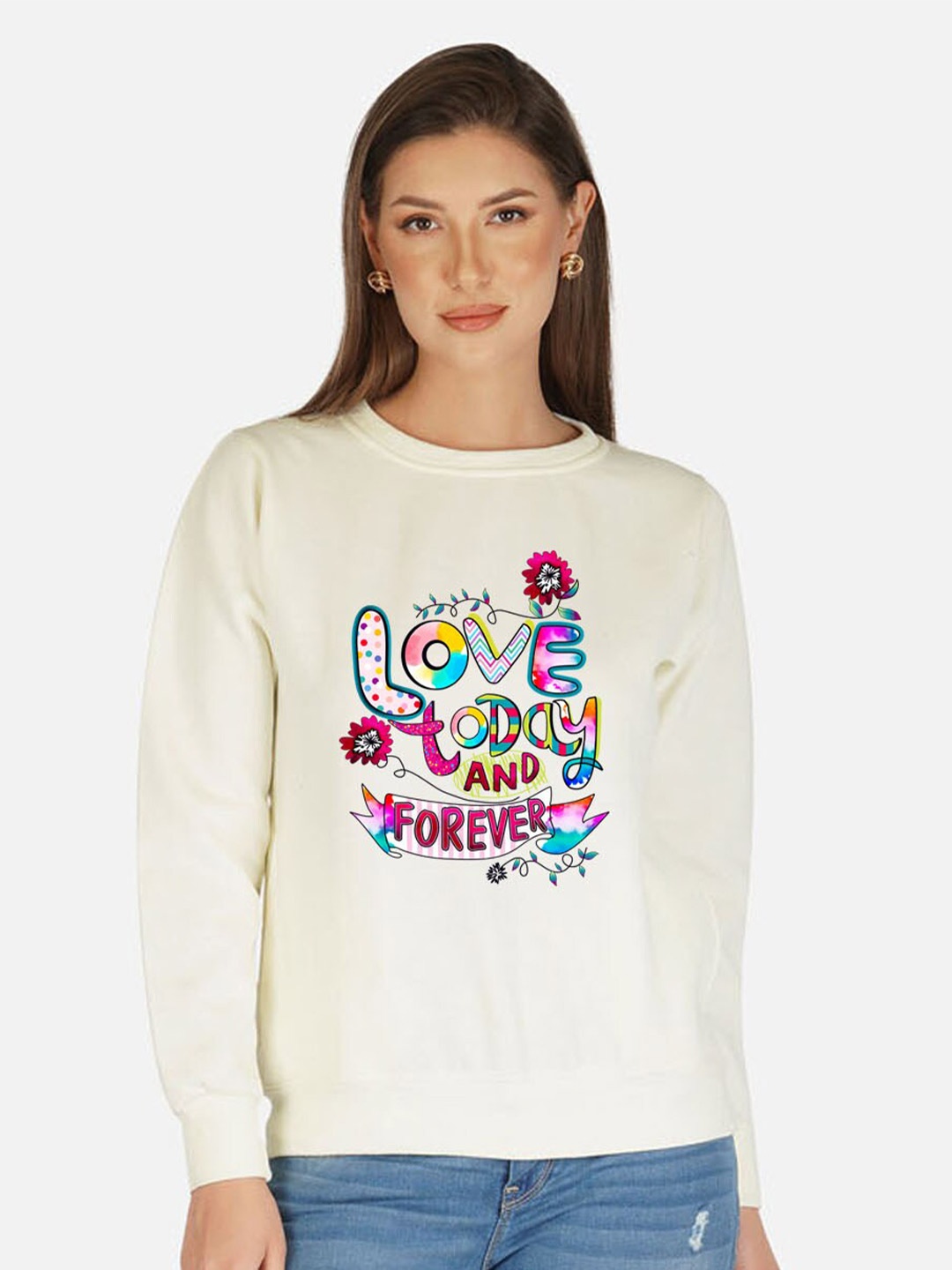 

CHOZI Typography Printed Fleece Pullover Sweatshirt, White
